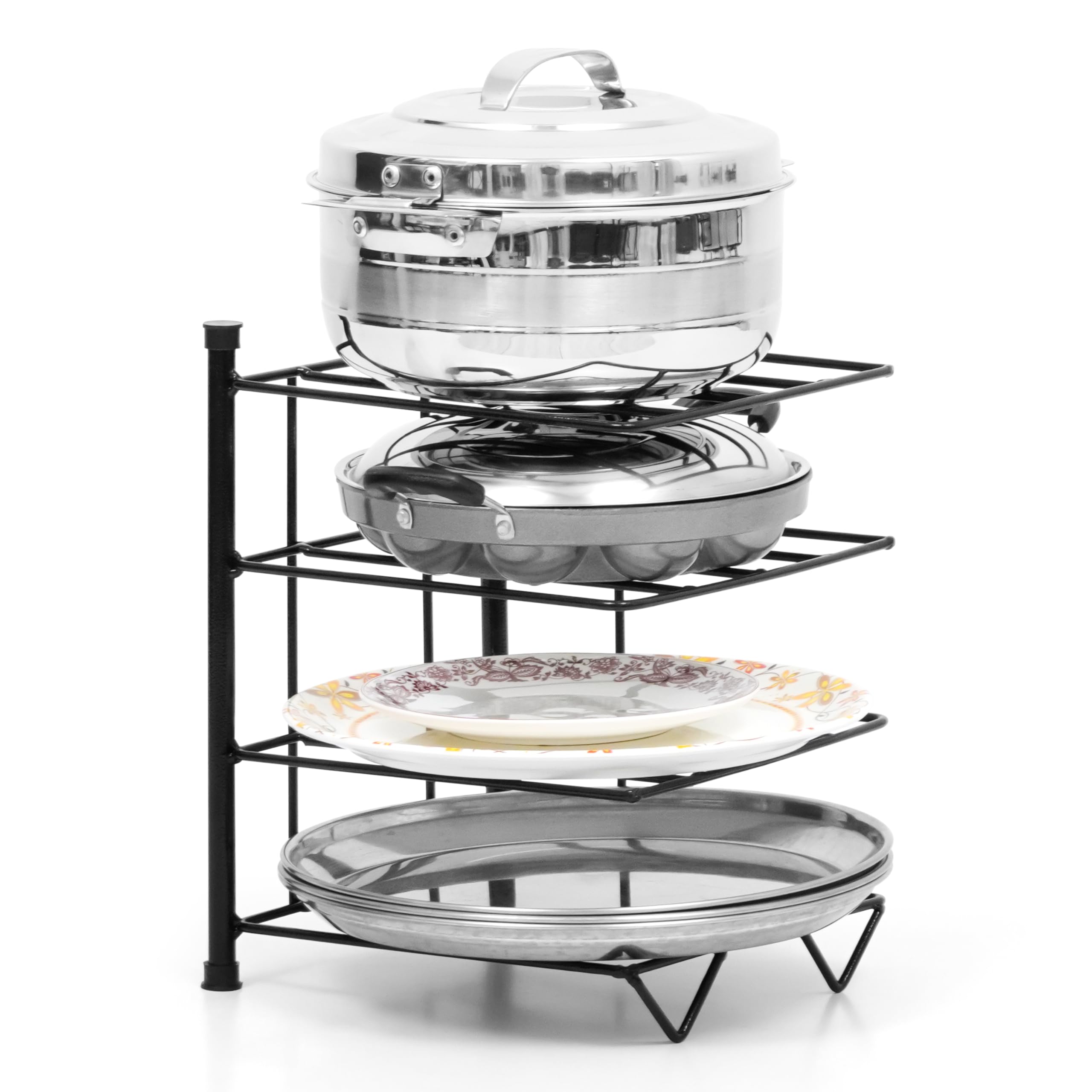 Livzing Pot Rack For Kitchen  4 Tier Pan Organizer Stand  Tabletop Tawa Bartan Rack Holder Stand For Cooker Utensil Skillet Pa