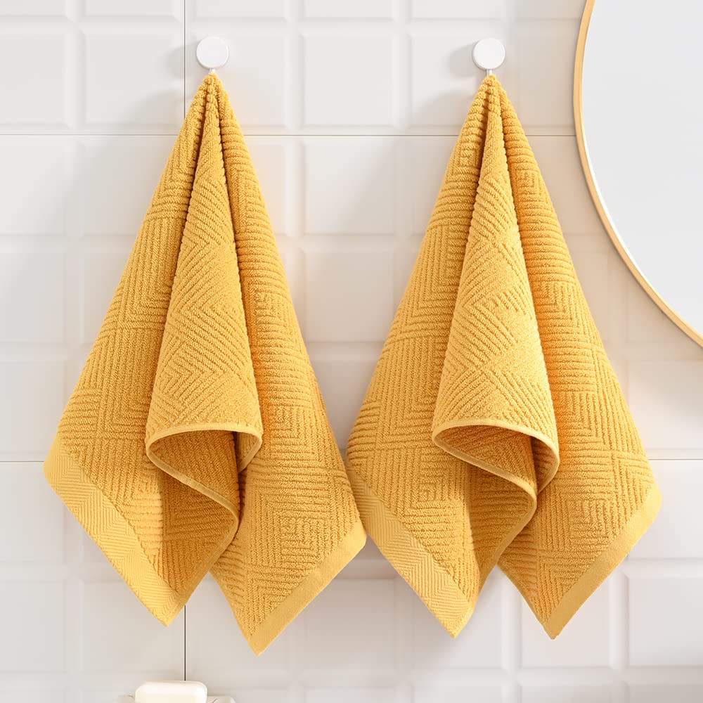 Sense Gnosis Yellow Hand Towels Set Of 2 Striped Weave 100% Terry Cotton Towel Super Soft Highly Absorbent Face Towel For Bathro