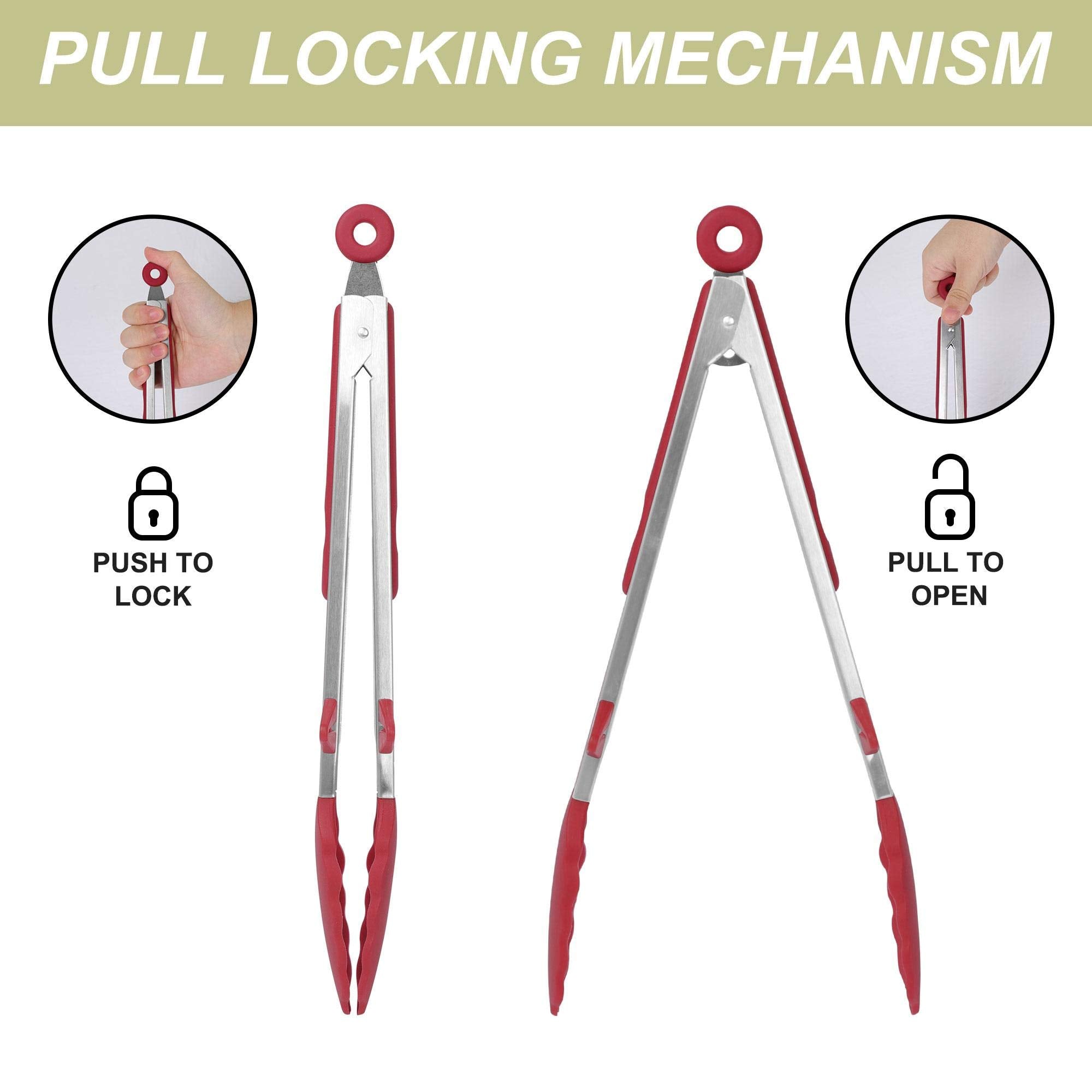 Uxcell Kitchen Tong Set For Cooking Silicone Stainless Steel Tongs With Stands Toaster Serving Bbq Non-Stick Locking Tong 2Pcs B