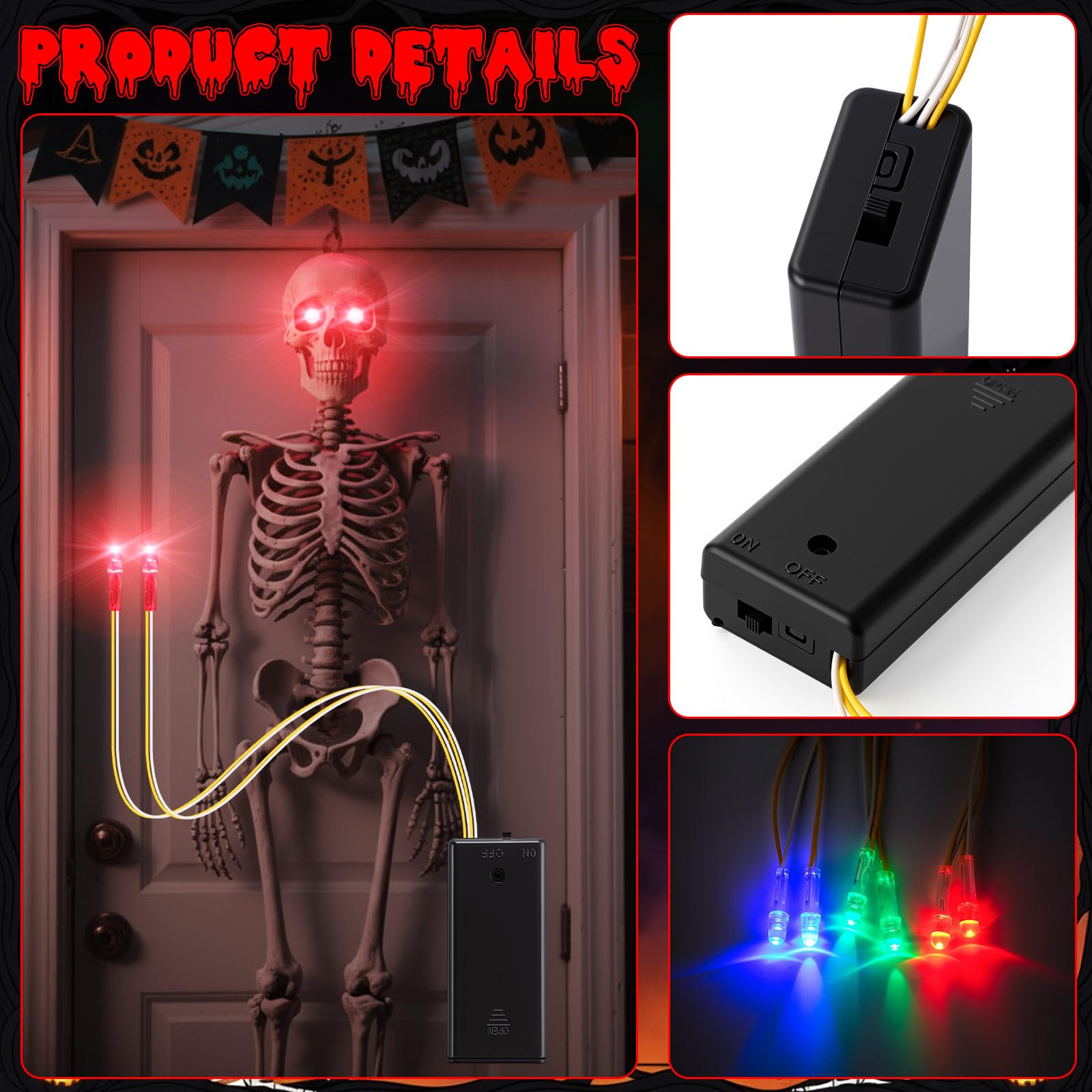Retisee 18 Pack Halloween LED Light up Glowing Eyes with Controller Glowing Eyes Lights for Halloween Costume Cosplay Skulls Ske