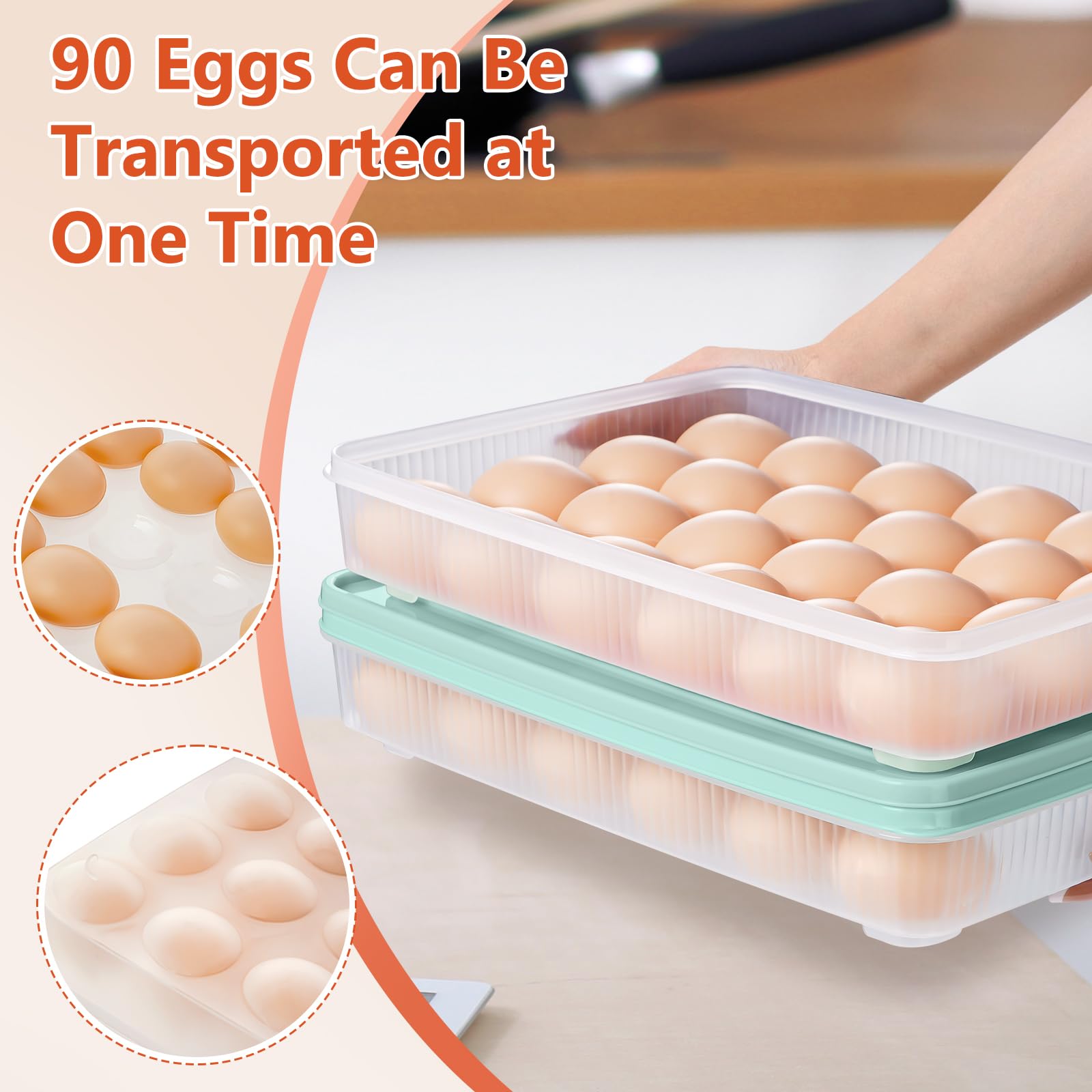 3 Pack Deviled Egg Containers with Lid and 8 Pcs Deviled Egg Injector Piping Tool, Egg Organizer for Refrigerator, Fridge Stacka