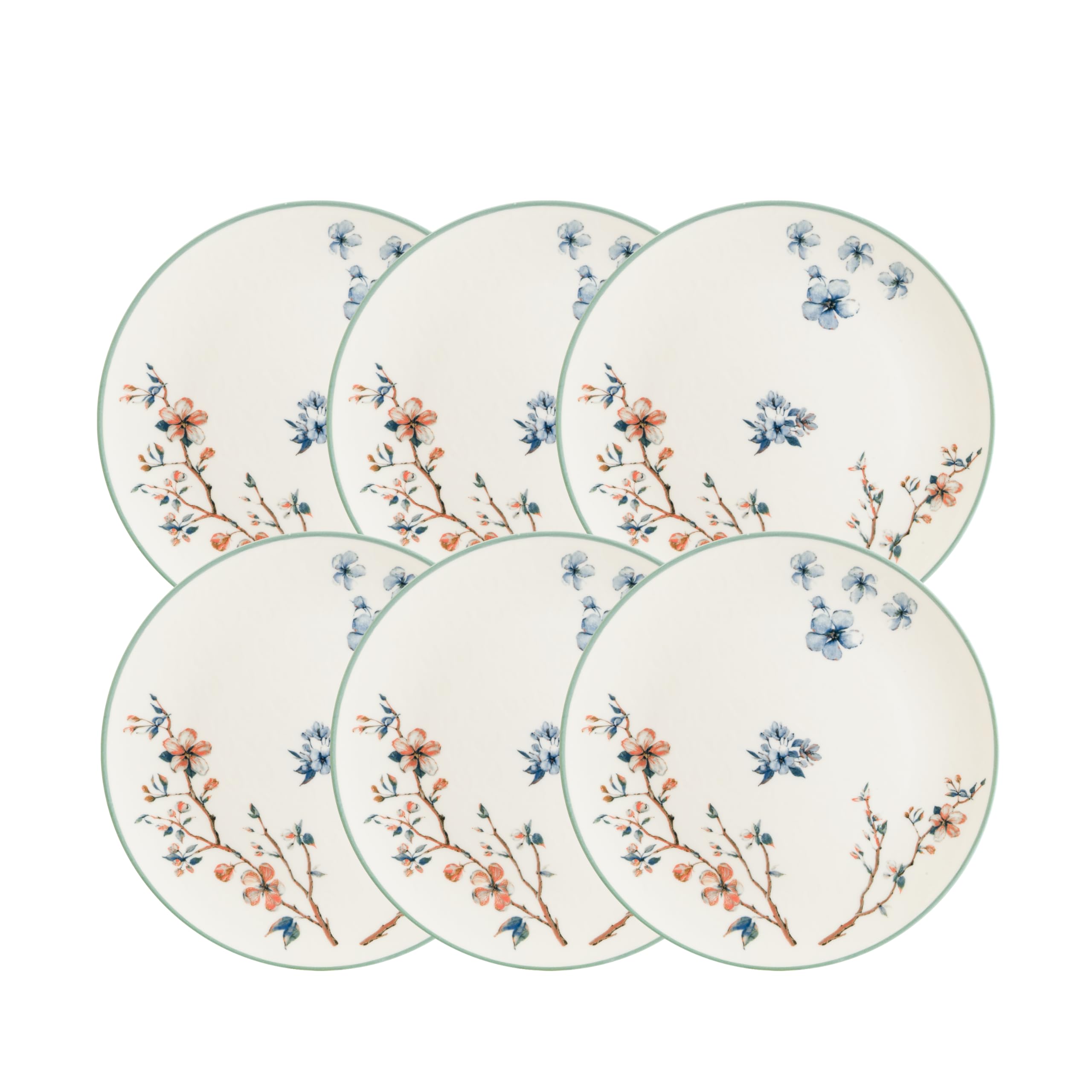 Estia Porcelain Sakura Dinner Plates  Set of 6, 26cm | ChipEdge Resistant, Microwave & Oven Safe, ScratchResistant