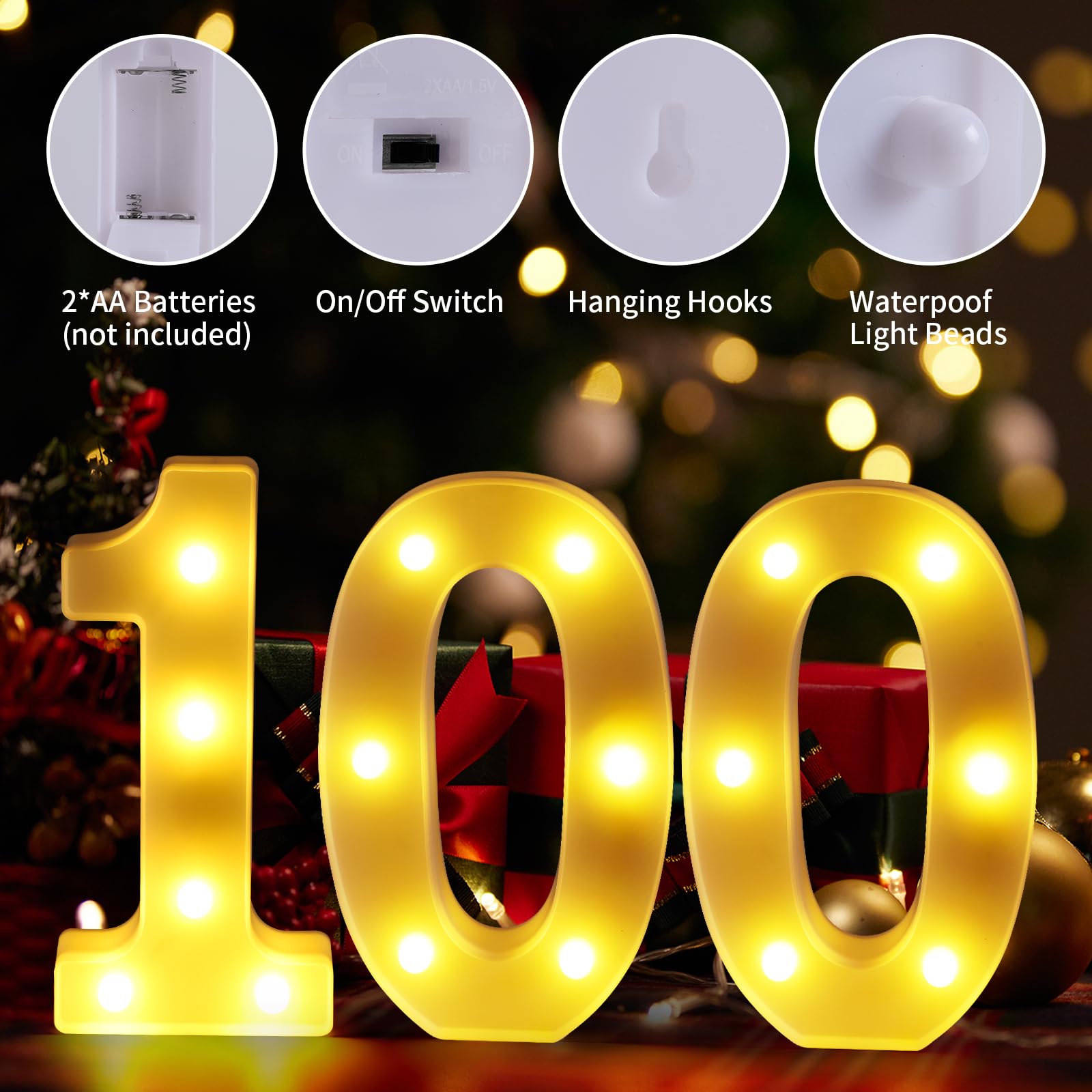 Funsky 100th Birthday Decorations, LED Light Up Numbers Sign, 21cm, White, Model LED-101 for Centerpieces & Party Backdrop Decor