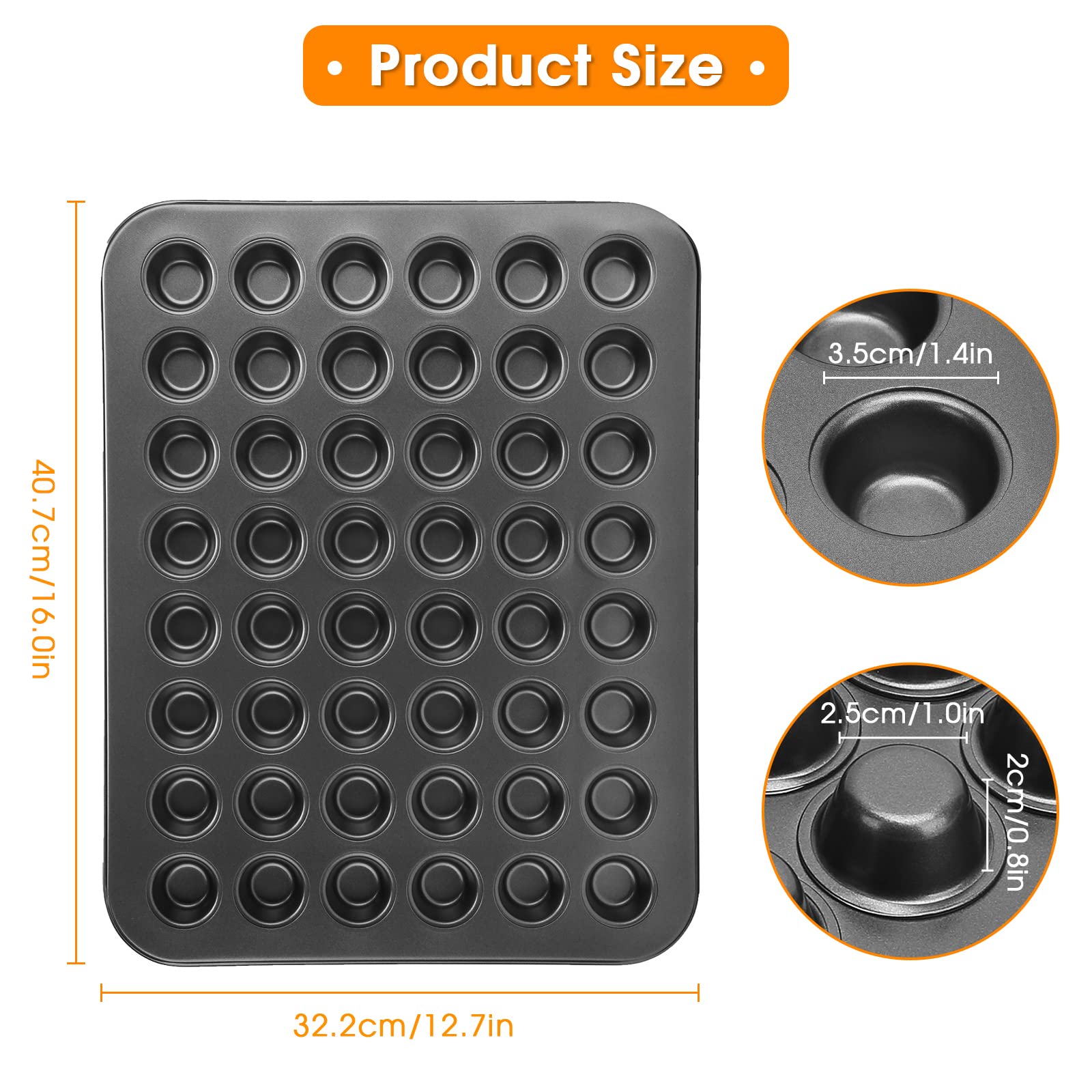 Cupcake Pan, 48-Cup Nonstick Mini Round Cupcake Pan Tray Baking Bakeware Cooking Accessory, 48 Cups Muffin And Cupcake Pan, Grey
