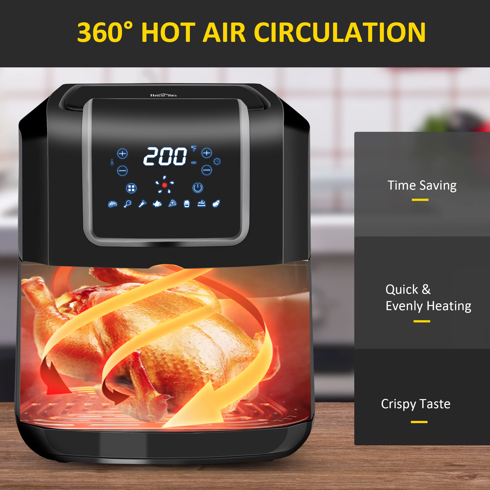 Homcom Air Fryer, 1700W 69 Quart Air Fryers Oven With Digital Display, 360A Air Circulation, Adjustable Temperature, Timer And N