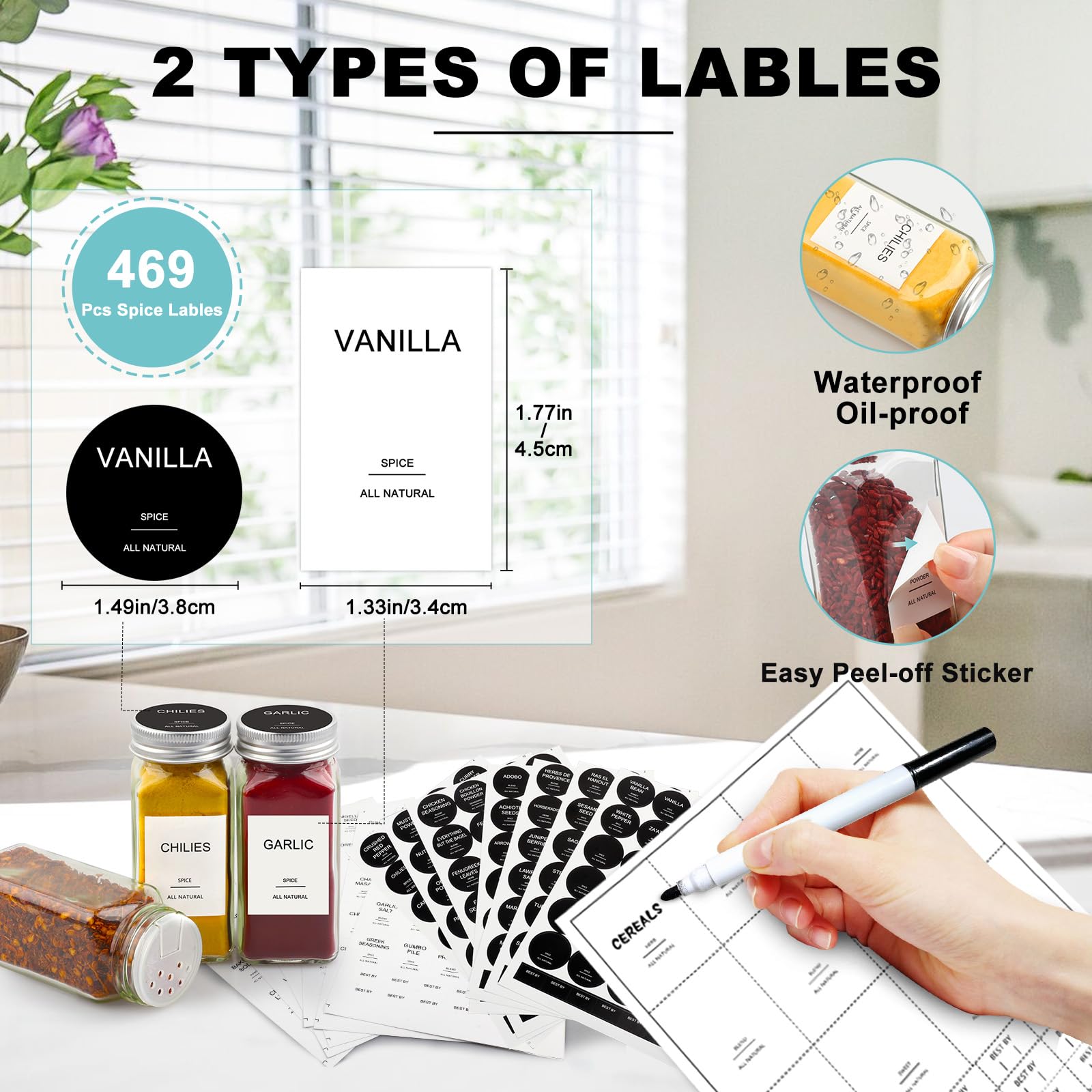 Aisiprin 24 Pcs Glass Spice Jars With Labels, 4Oz Small Empty Square Seasoning Containers Bottles - Shaker Lids, Funnel, Brush,4