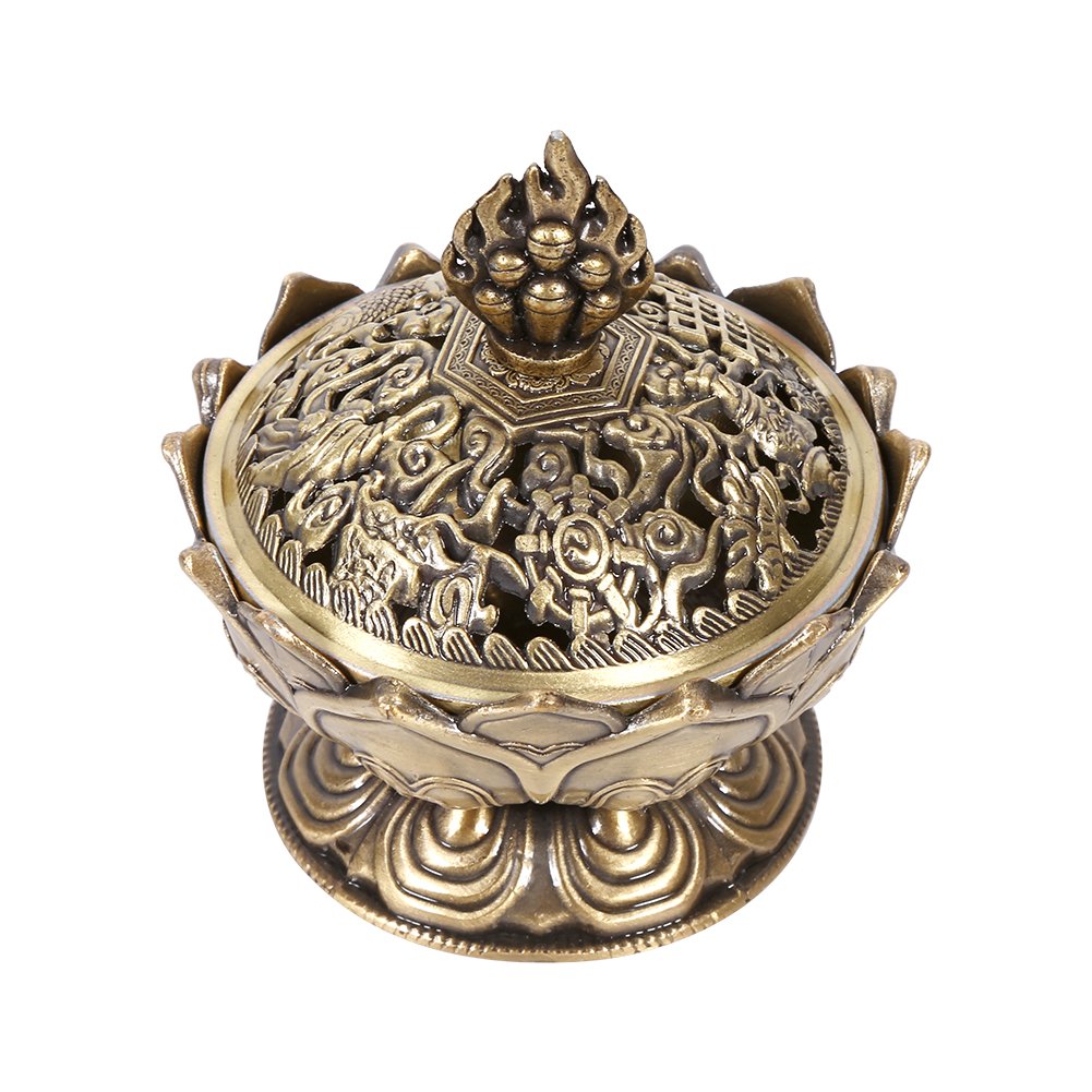 Vintage Backflow Smoke Incense Burner Incense Holder Metal Incense Cone Burner Holder Lotus Bowl Zinc Alloy for Home Office Orna