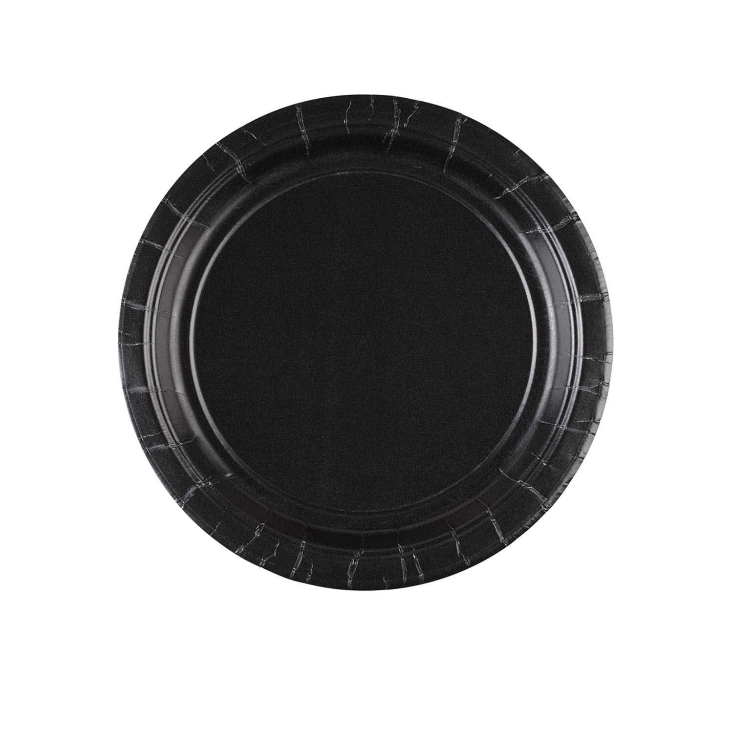 Amscan Disposable Jet Black Paper Plates Party Supplies, 7'', 8Ct