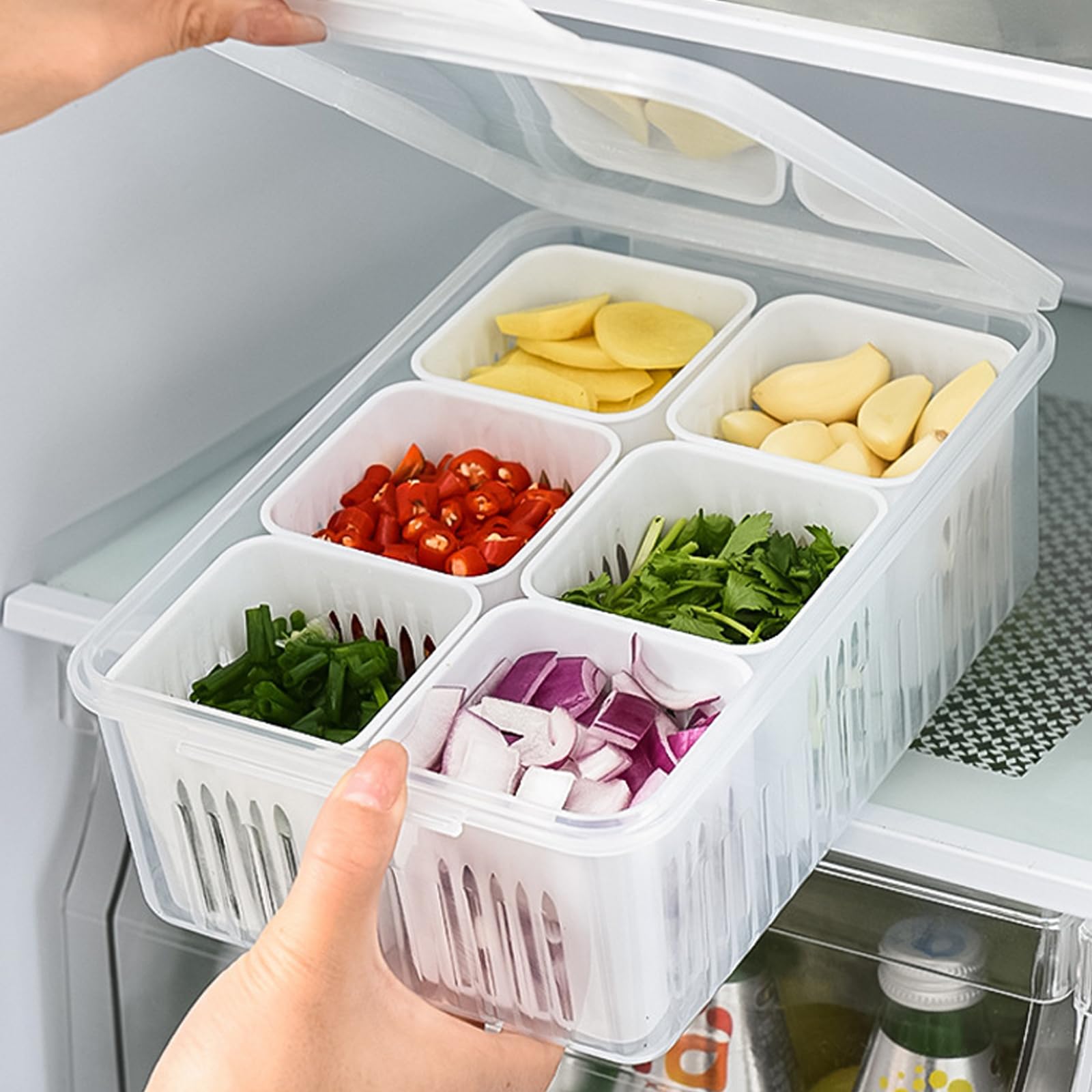 Bhtqdnq Food Storage Containers With Lids Airtight, Fridge Fresh-Keeping Container With 6 Detachable Small Boxes, Portable Divid