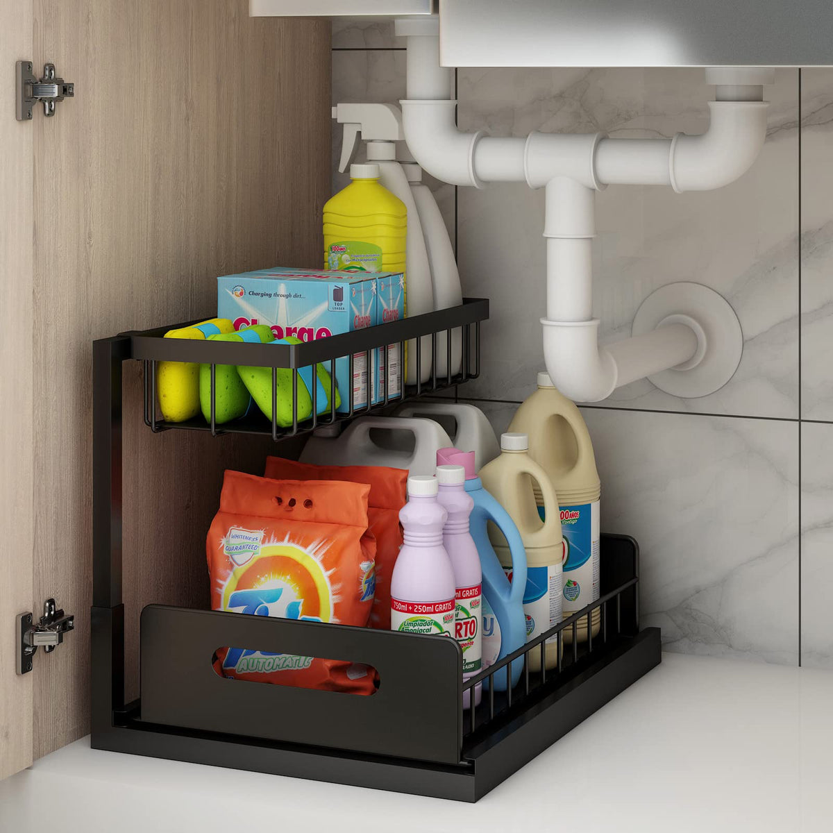 Webetop Under Kitchen Sink Organizers And Storage, 2 Tier Pull Out Cabinet Organizer, Multi-Purpose Sliding Shelf Under Bathroom