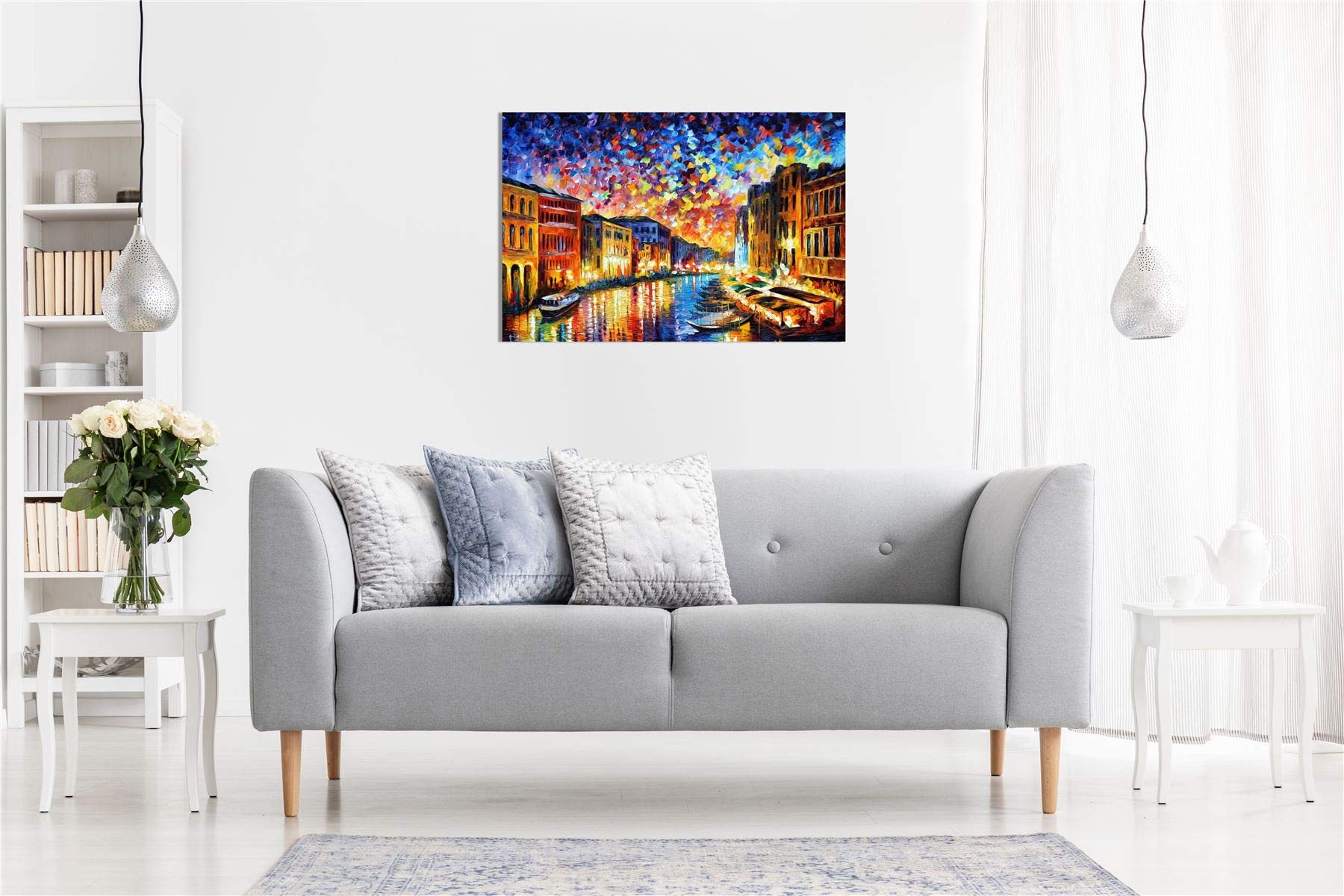 Venice Grand Canal By Leonid Afremov Canvas Wall Art Picture Print For Home Decor (18X12)