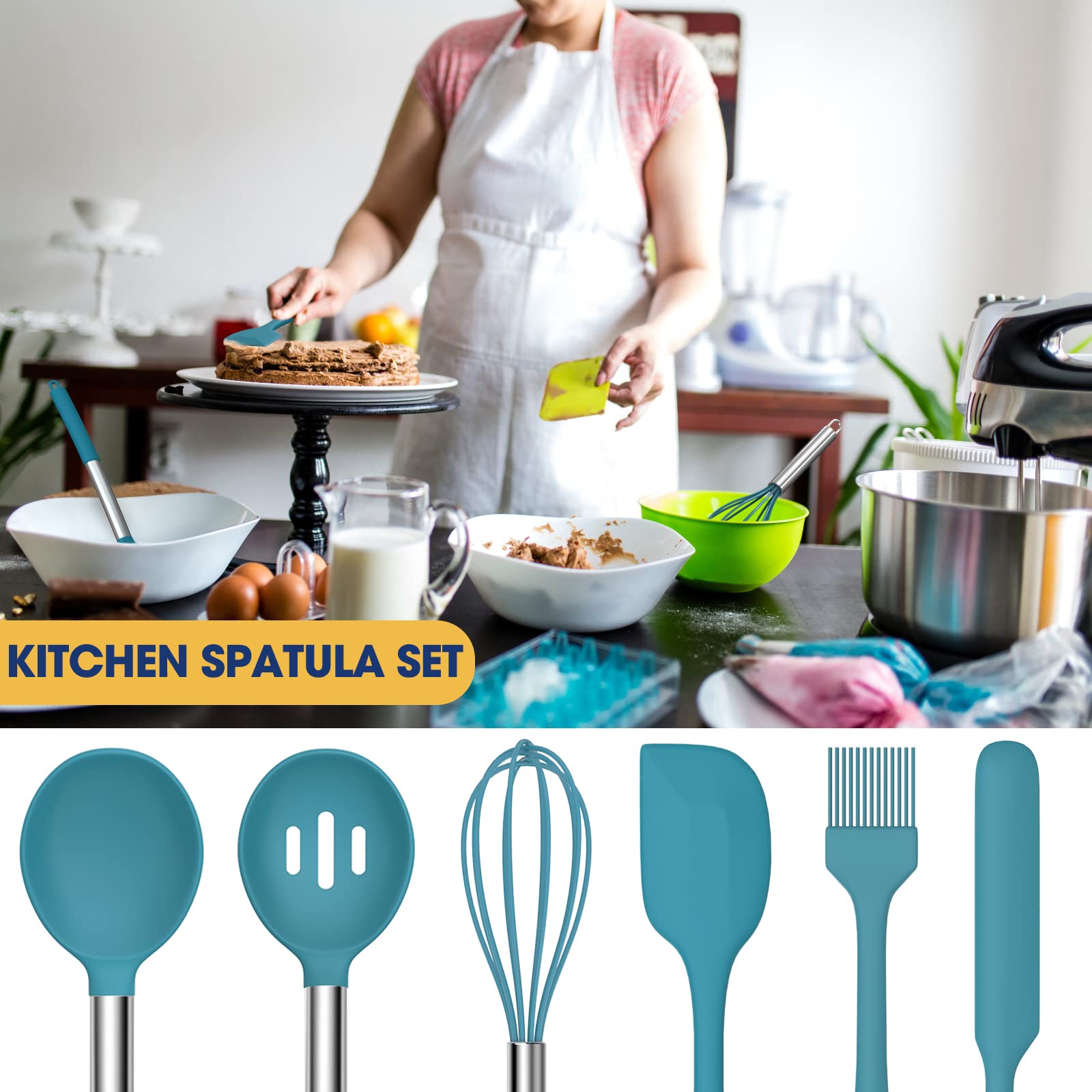 Silicone Cooking Utensil Set, Fungun Non-Stick Kitchen 24 Pcs Cookware, Heat Resistant , Silicone Kitchen Tools Gift With Stainl