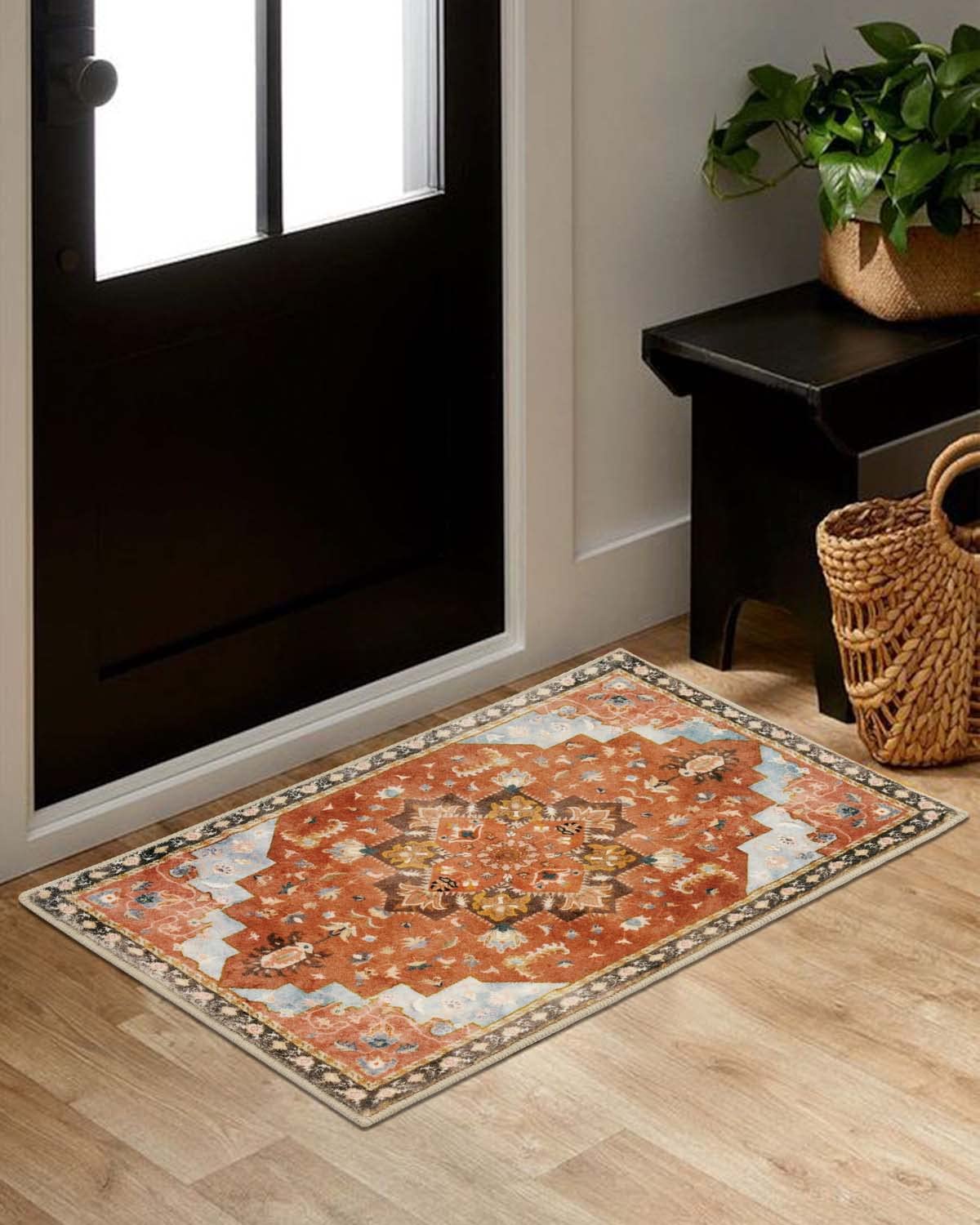 Seavish Vintage Bathroom Rugs Non Slip Oriental Rug 18''X26'' Retro Distressed Washable Boho Bath Mat Rug Rustic Aesthetic Triba