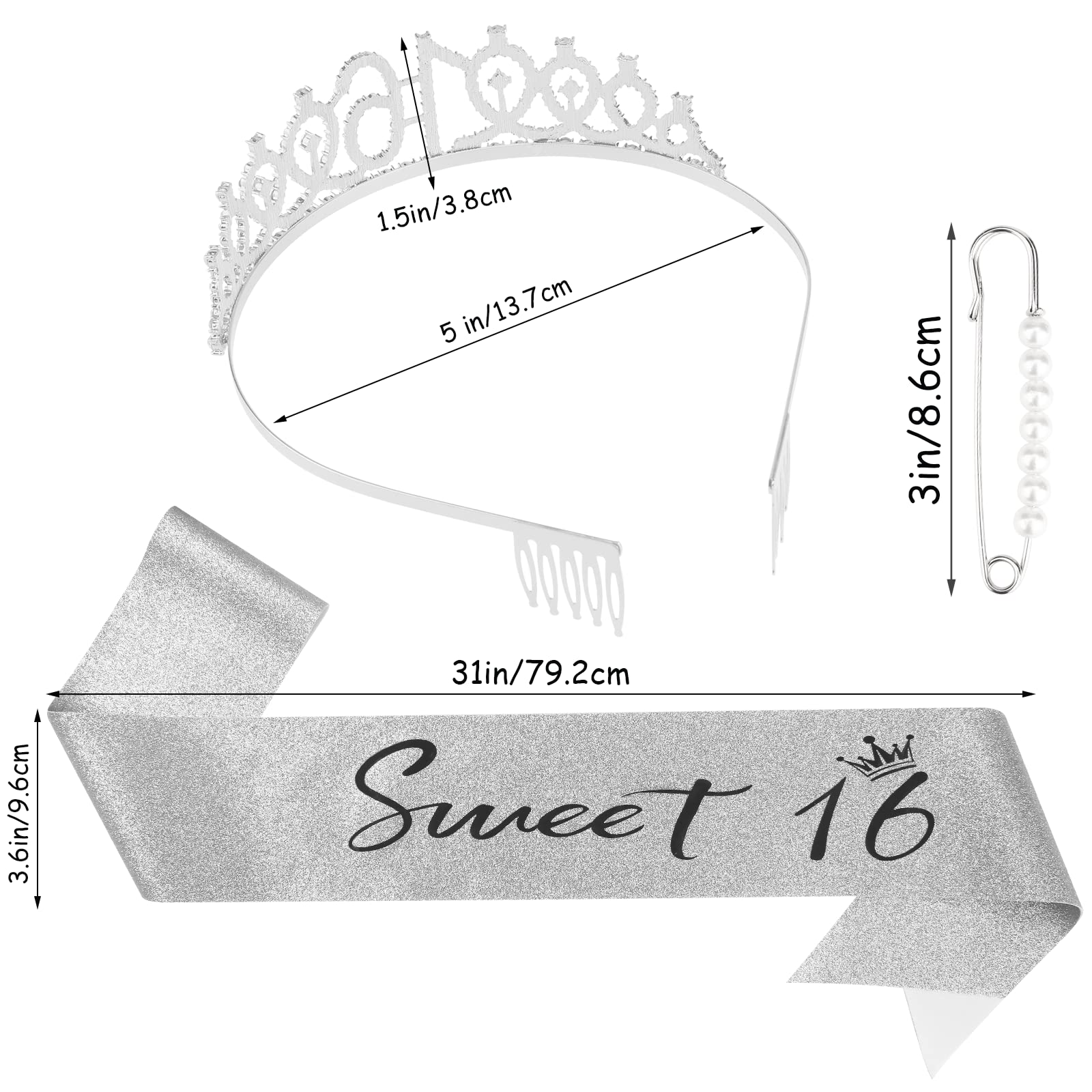 16Th Birthday Tiara And Sash Kit- Silver ''Sweet 16''Birthday Decorations 16Th Birthday Party Gifts Birthday Party Supplies For