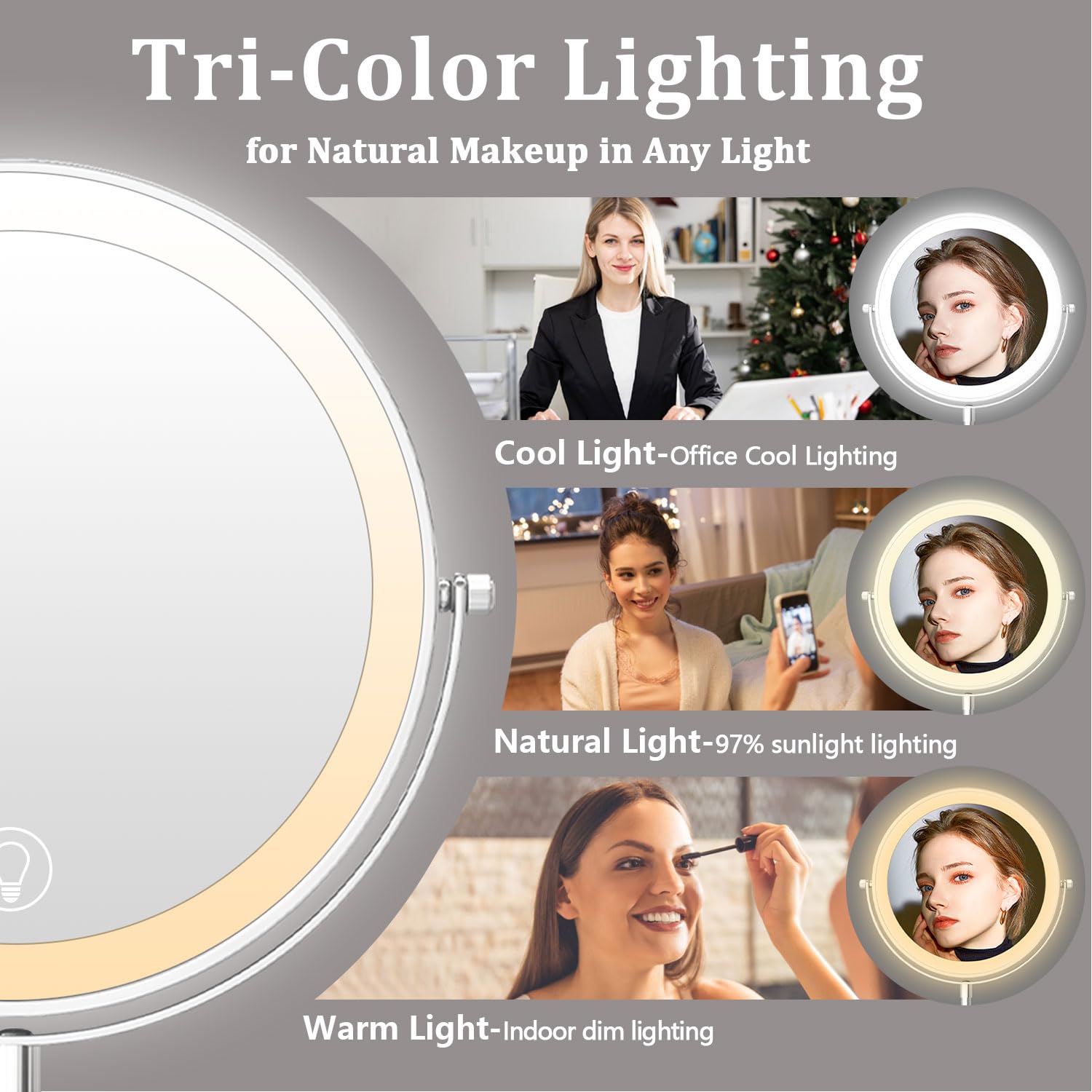 9In Vanity Mirror With Lights, Rechargeable 5000Mah Lighted Makeup Mirror, 1X/20X Double Sided Magnifying Mirror, 360 Rotate, 3