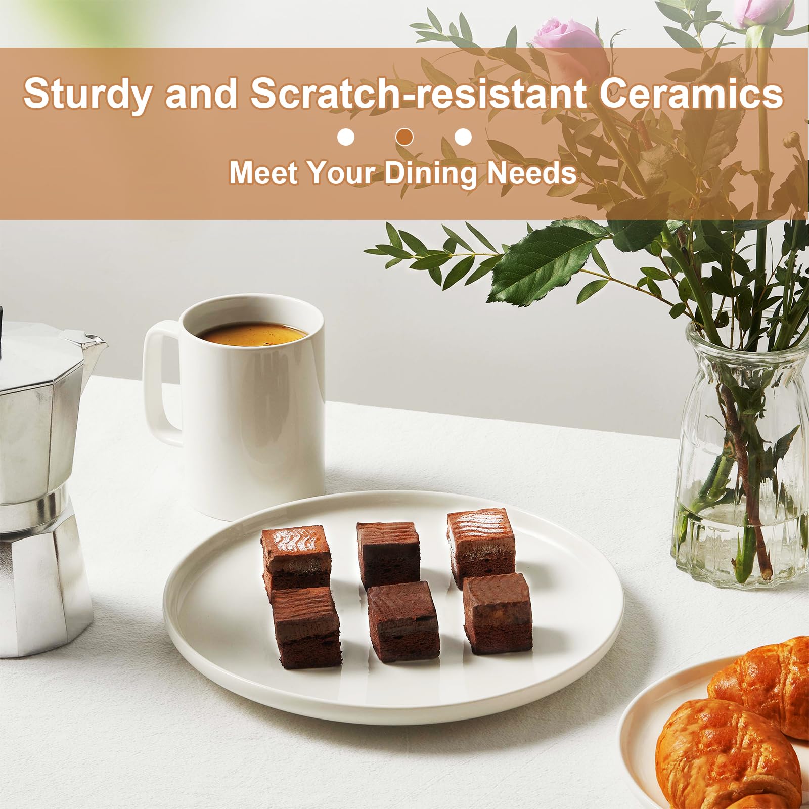 Jassceram 10.5 Inch White Dinner Plates Set Of 6, Ceramic Round Plates For Kitchen Or Restaurant, Modern Dish Set Daily Use - Mi