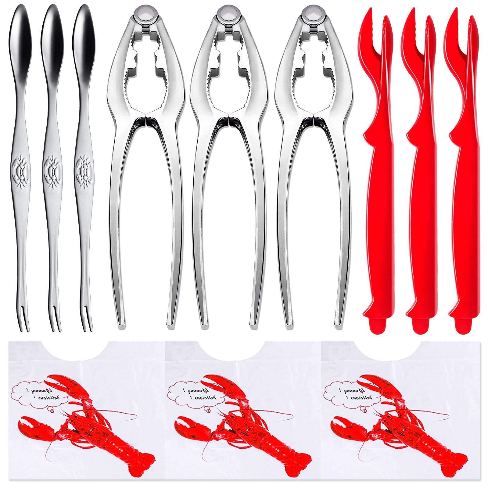Ygaohf 12 Pcs Professional Crab Leg Crackers And Tools - Includes 3 Crab Crackers, 3 Lobster Shellers, 3 Crab Leg Forks/Picks, 3