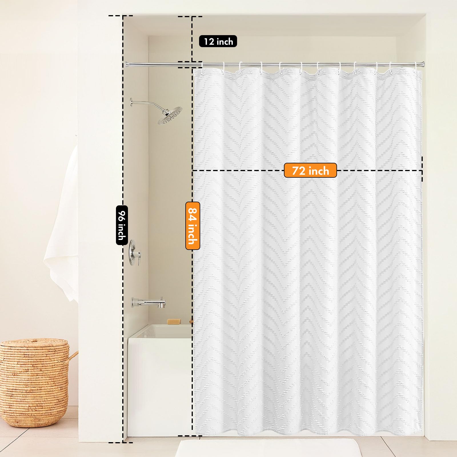 Extra Long Shower Curtains 72 X 84 Inches White Tufted Chevron Striped Fabric Shower Curtains For Bathroom Modern Shabby Chic Wa
