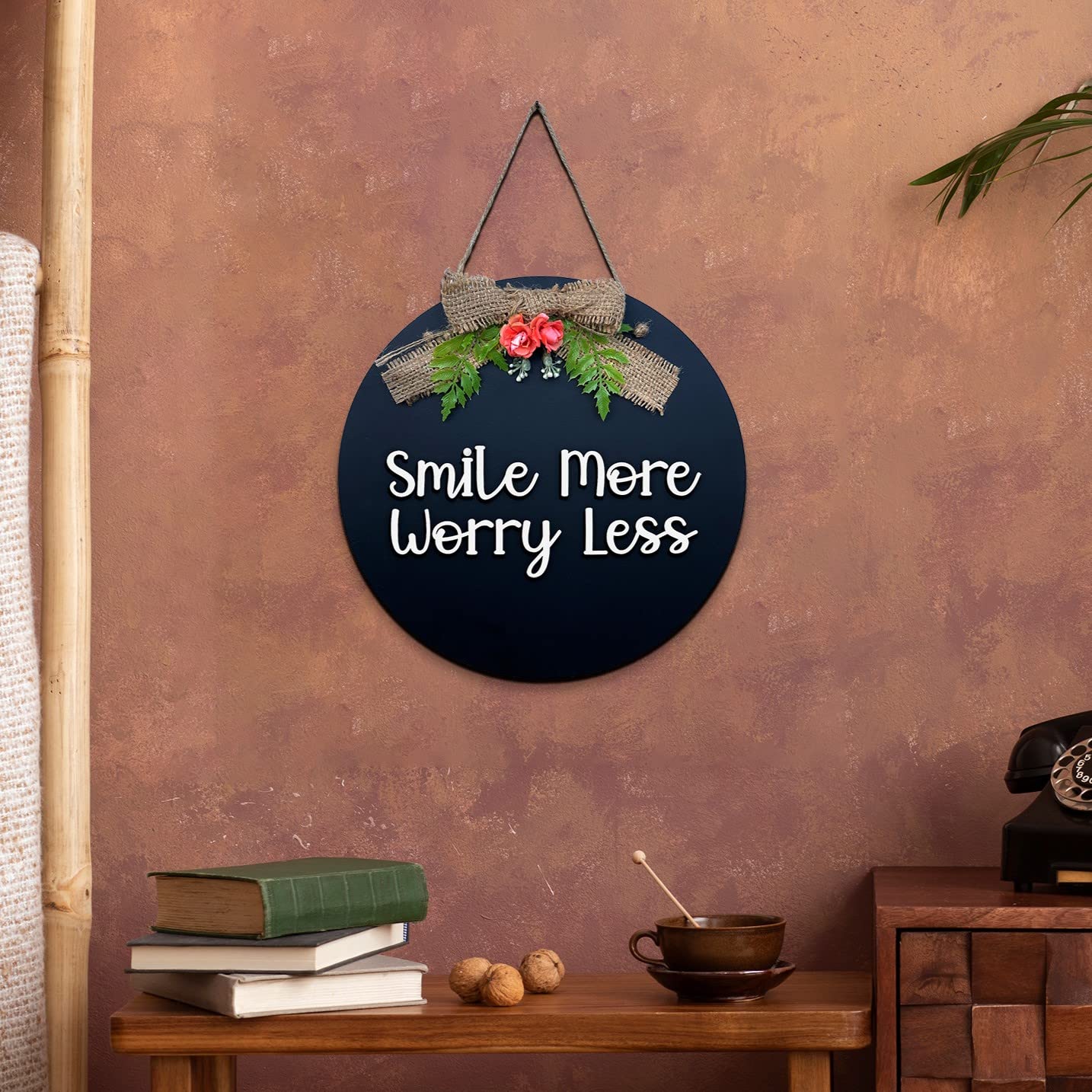 Chalk My Theme Smile More Worry Less Wooden Written Wall Hangings For Home Decoration And Gift