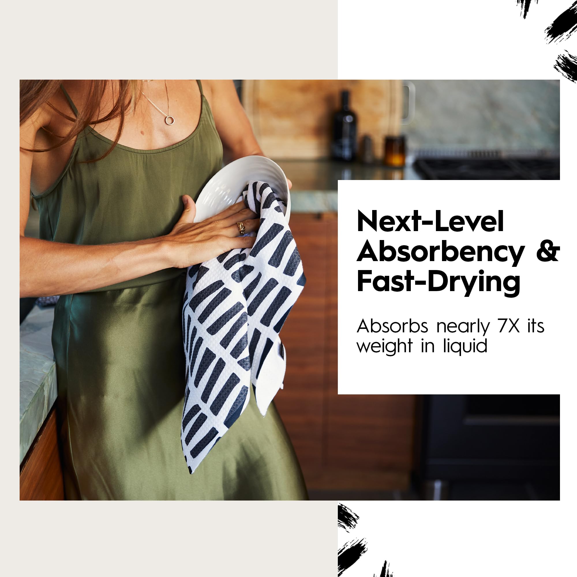 Geometry Kitchen Tea Towel - Quick Dry Microfiber Cloth Dish Towels For Kitchen Drying - Premium Quick Dry Towel - Seed Light +
