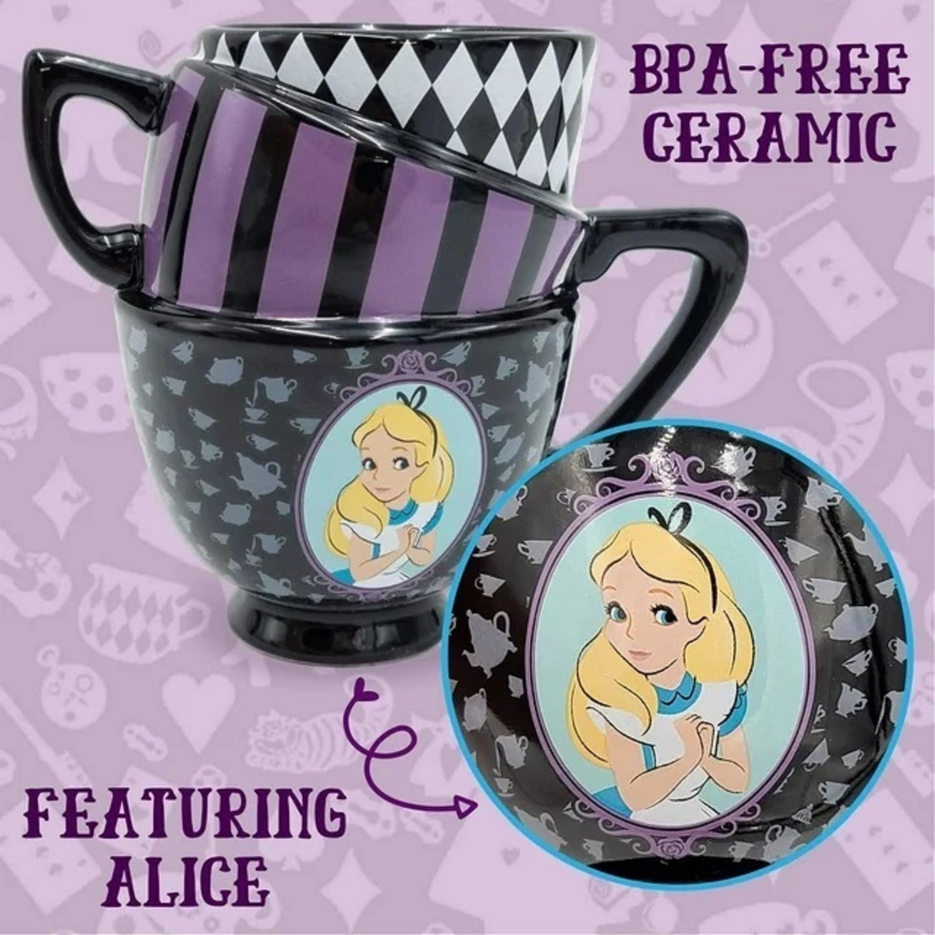 Silver Buffalo Disney Tim Burton Alice In Wonderland Stacked Teacup 3D Sculpted Ceramic Coffee Mug, 20 Ounces