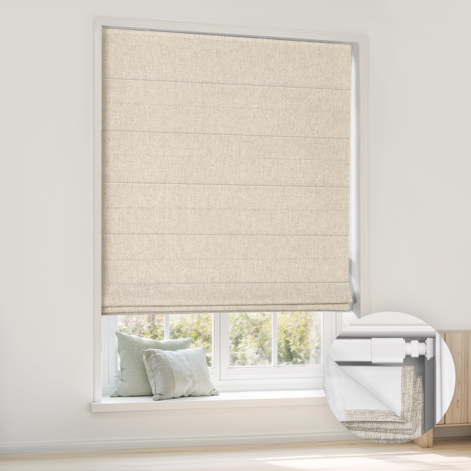 LazBlinds No Tools No Drill Cordless Roman Shades for Windows, Blackout Thermal Insulated UV Blocking Window Blinds, Room Darken