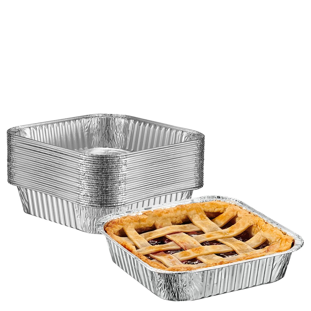 GUSTO [25 Sets 8-Inch Square Foil Pans (Lids Not Included) - Aluminum Pans, Disposable Food Containers For Baking, Cooking, Stor
