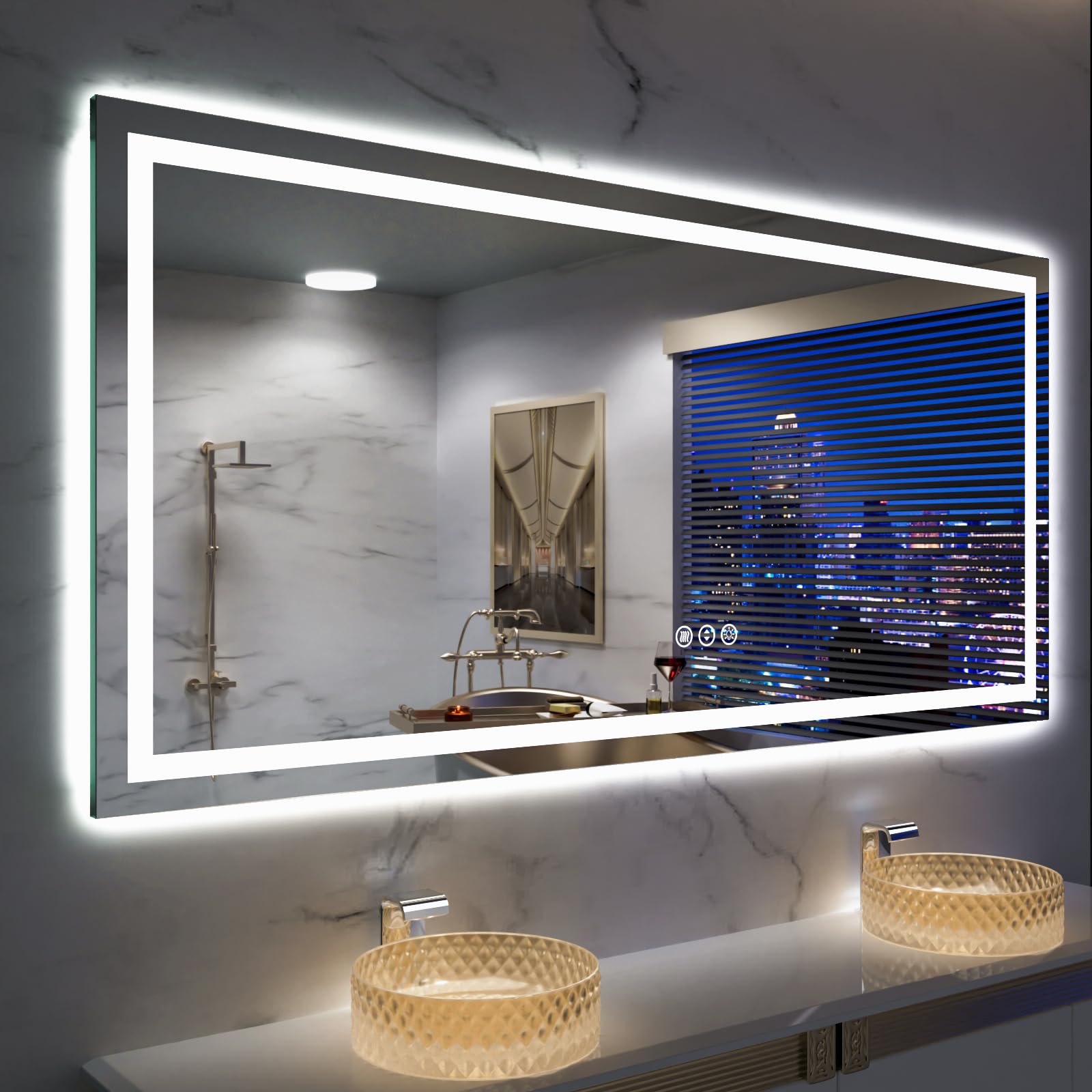 Amorho 72''X 40'' Led Mirror For Bathroom With Front And Backlight, Large Dimmable Wall Mirrors With Anti-Fog, Shatter-Proof, Me