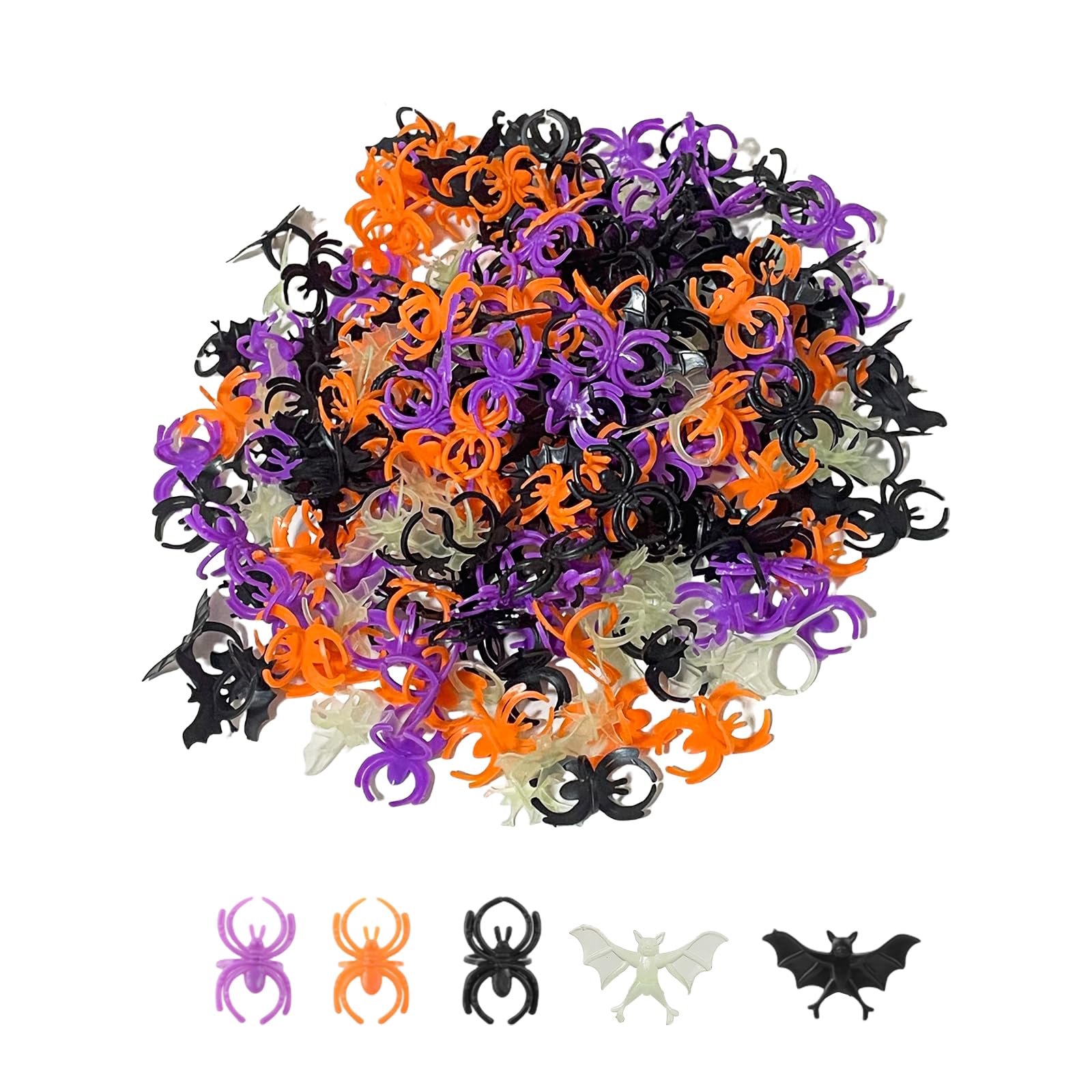 GlyinnHe 150pcs Halloween Spider Ring Bat Rings Plastic Spider Bat Ring Cupcake Topper for Halloween Trick or Treat Party Favor 