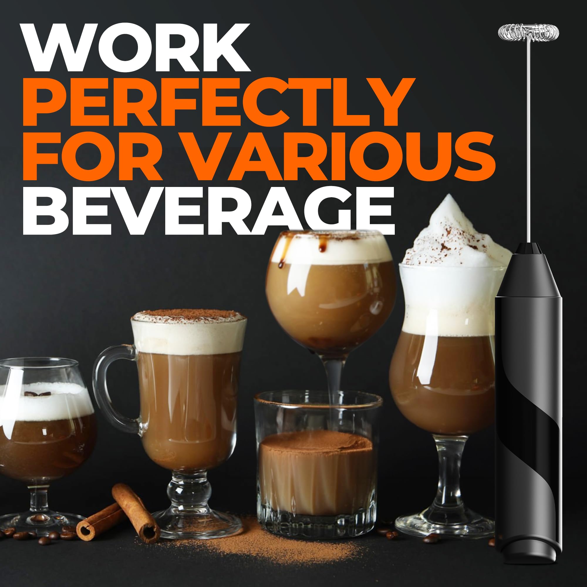 Ezbasics Milk Frother Wand, Handheld Milk Frother Drink Mixer, Electric Whisk Foam Maker For Coffee, Hot Chocolate, Matcha, Capp