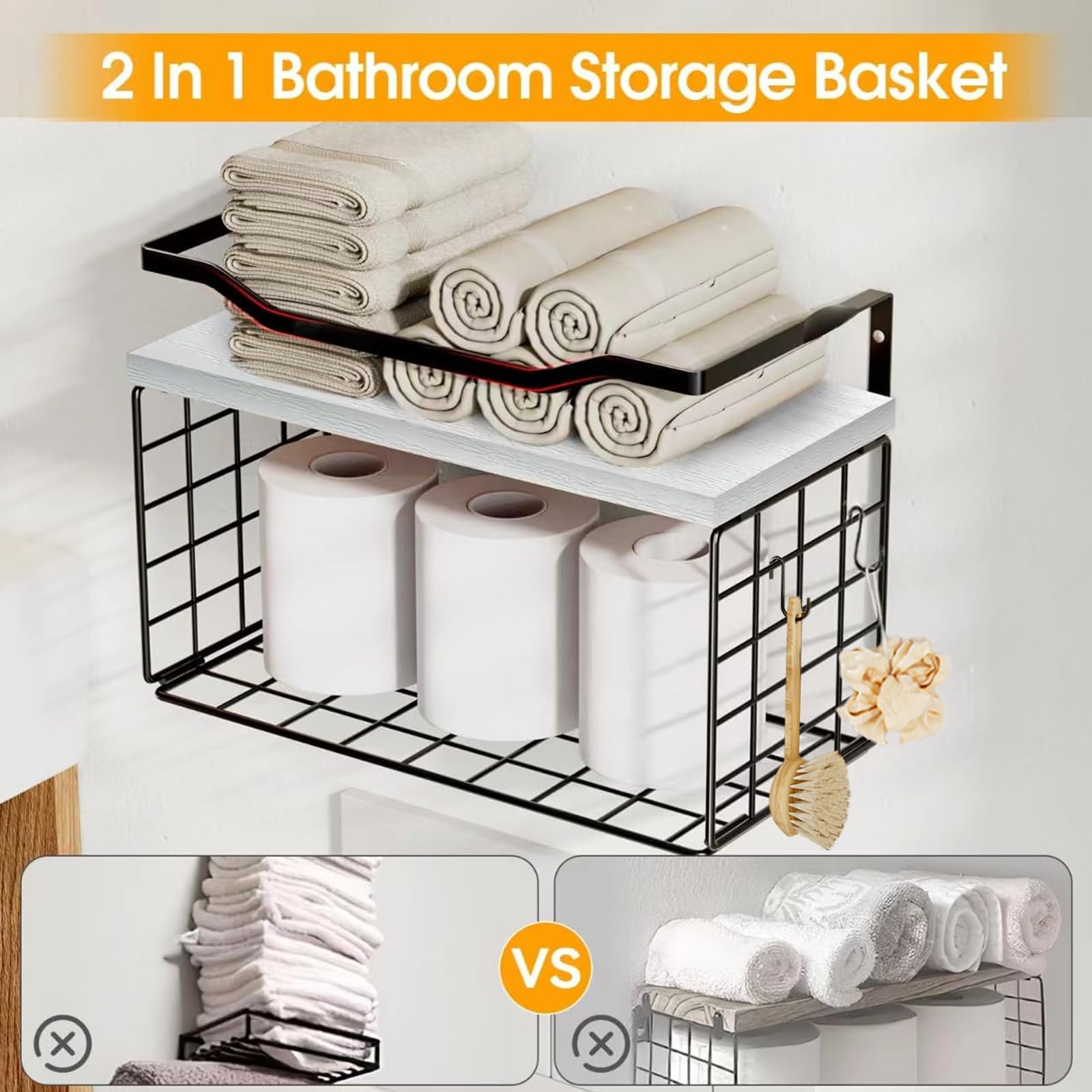 Towel Racks For Bathroom,Towel Rack Wall Mounted, 6 Tier Rolled Or Folded Towel Holder With Floating Shelves, Bathroom Towel Hol