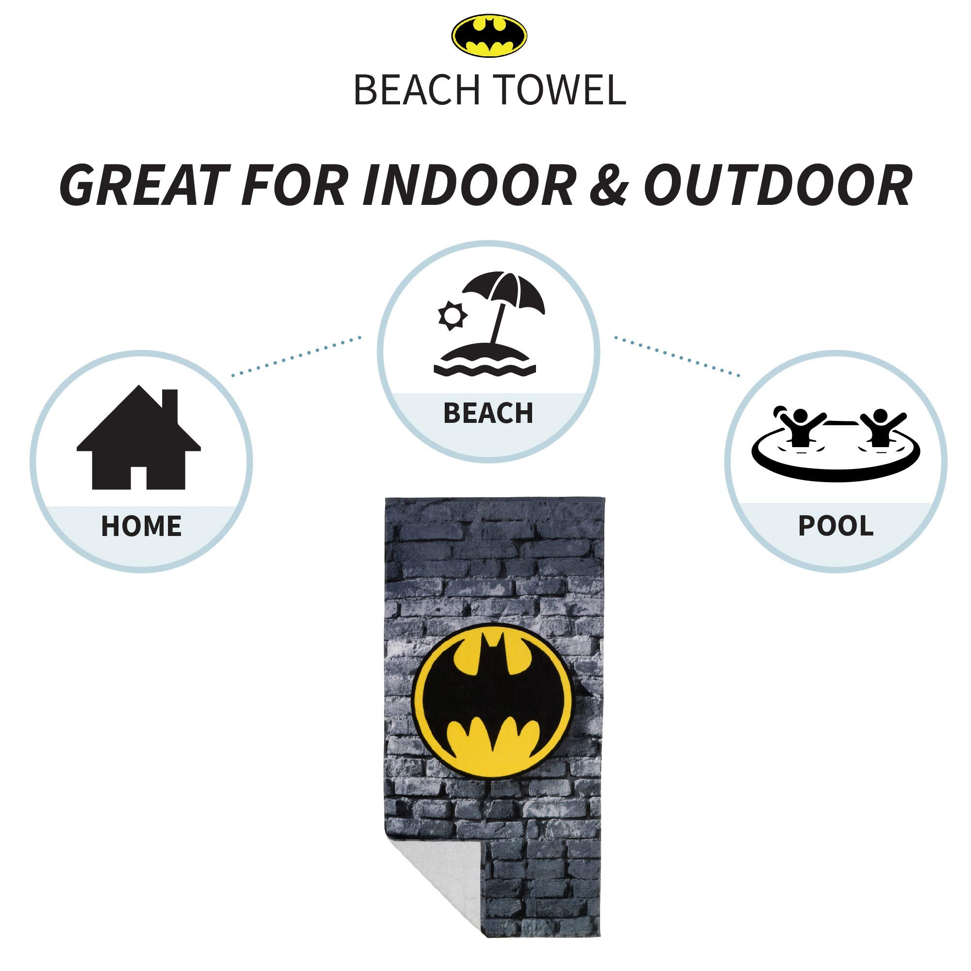 Franco Kids Cotton Beach Towel, 58 In X 28 In, Batman