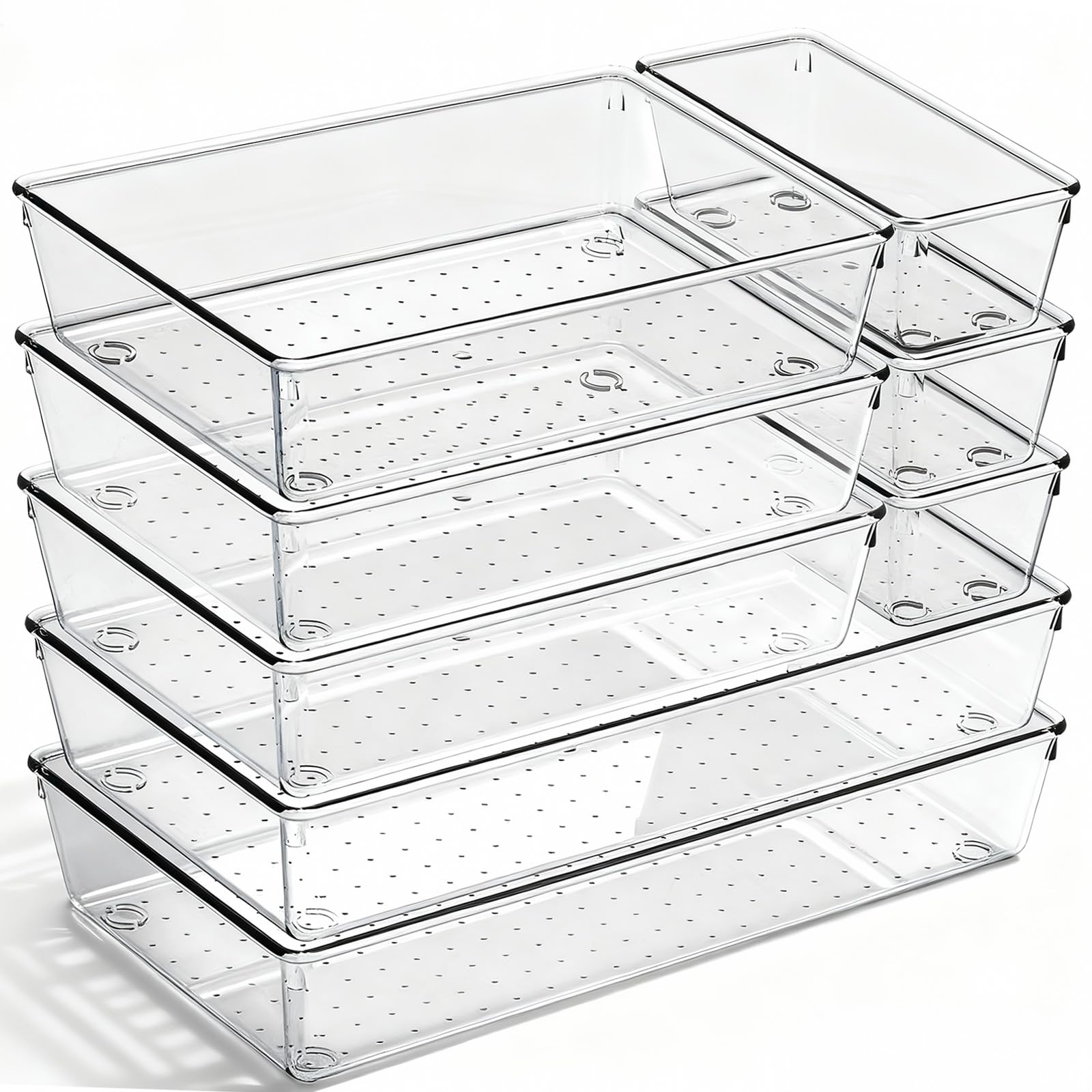 CHOWAY 8 Pack Large Clear Plastic Drawer Organizer Trays - Acrylic Kitchen Drawer Dividers for Utensils - 3 Sizes Heavy Duty Hom