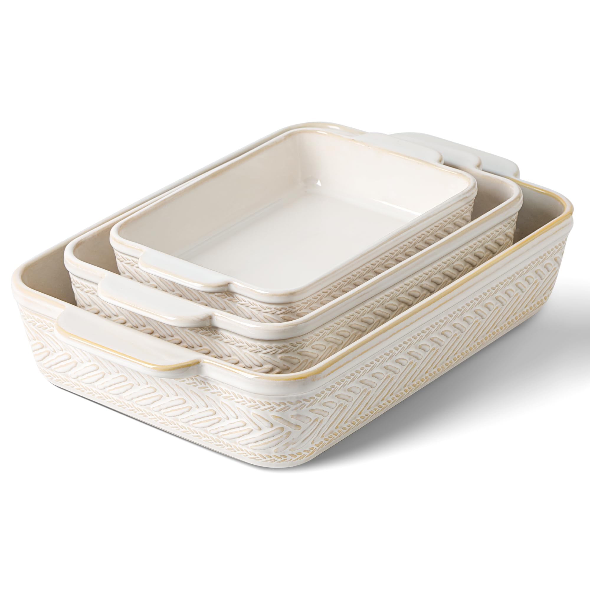 Artebake Casserole Dishes for Oven, Beige Ceramic Baking Dish Set of 3