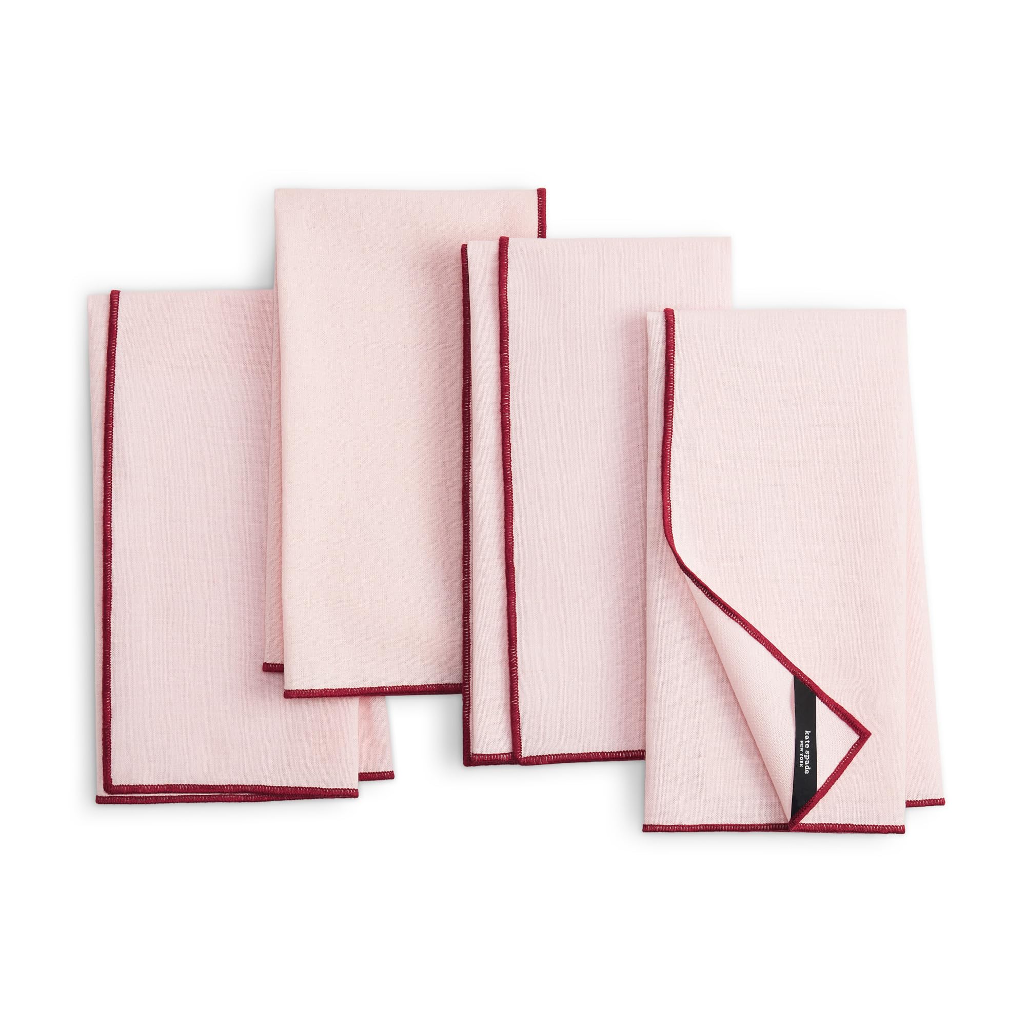 Kate Spade New York Garden Party Embroidered Edge Napkins 4-Pack Set, Cotton-Linen Machine Washable, Pink/Rose Pink, 20x20