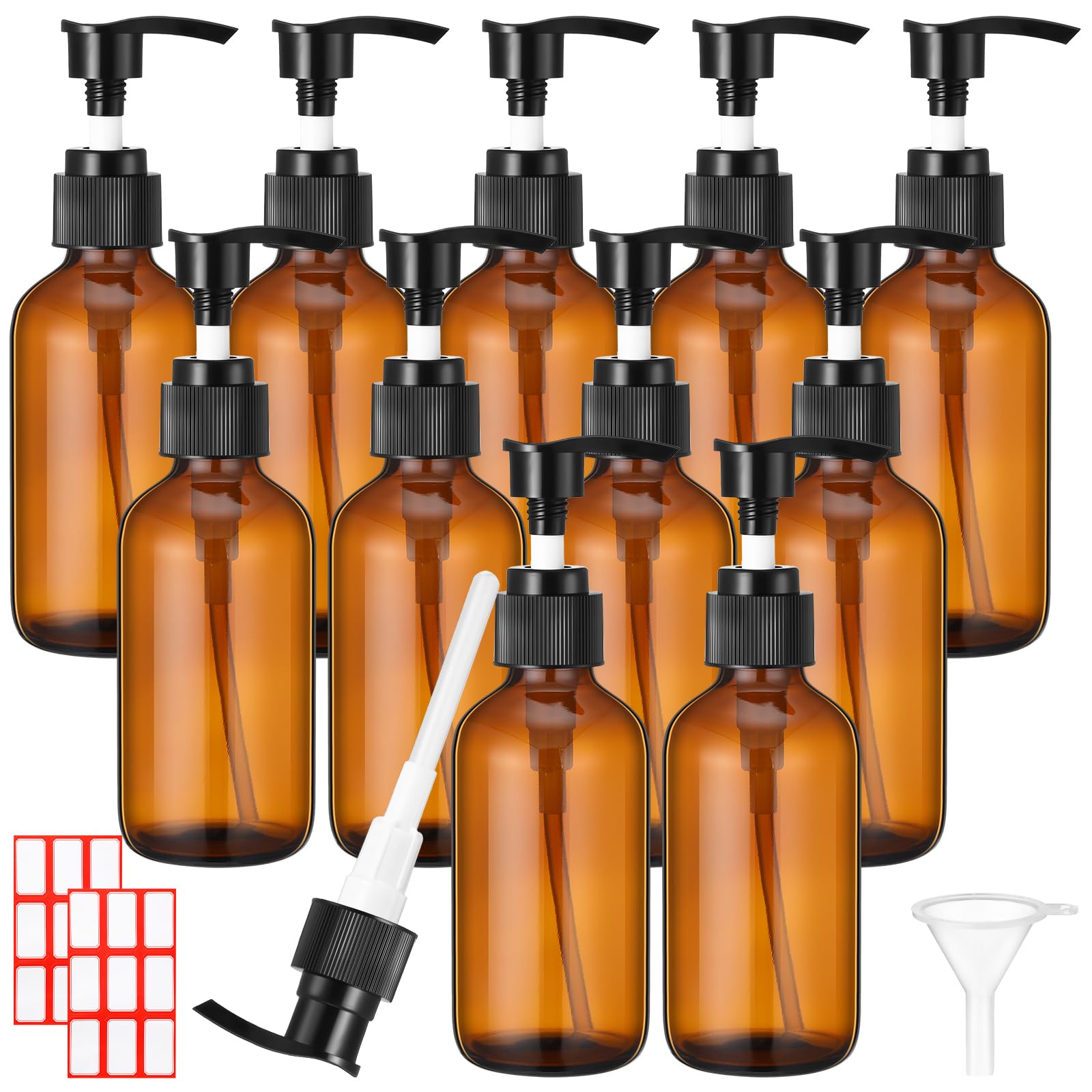 Tanlade 12 Pcs Glass Pump Bottle Dispenser 4 Oz Travel Bottles With Pump Refillable Glass Containers For Toiletries Lotion Liqui