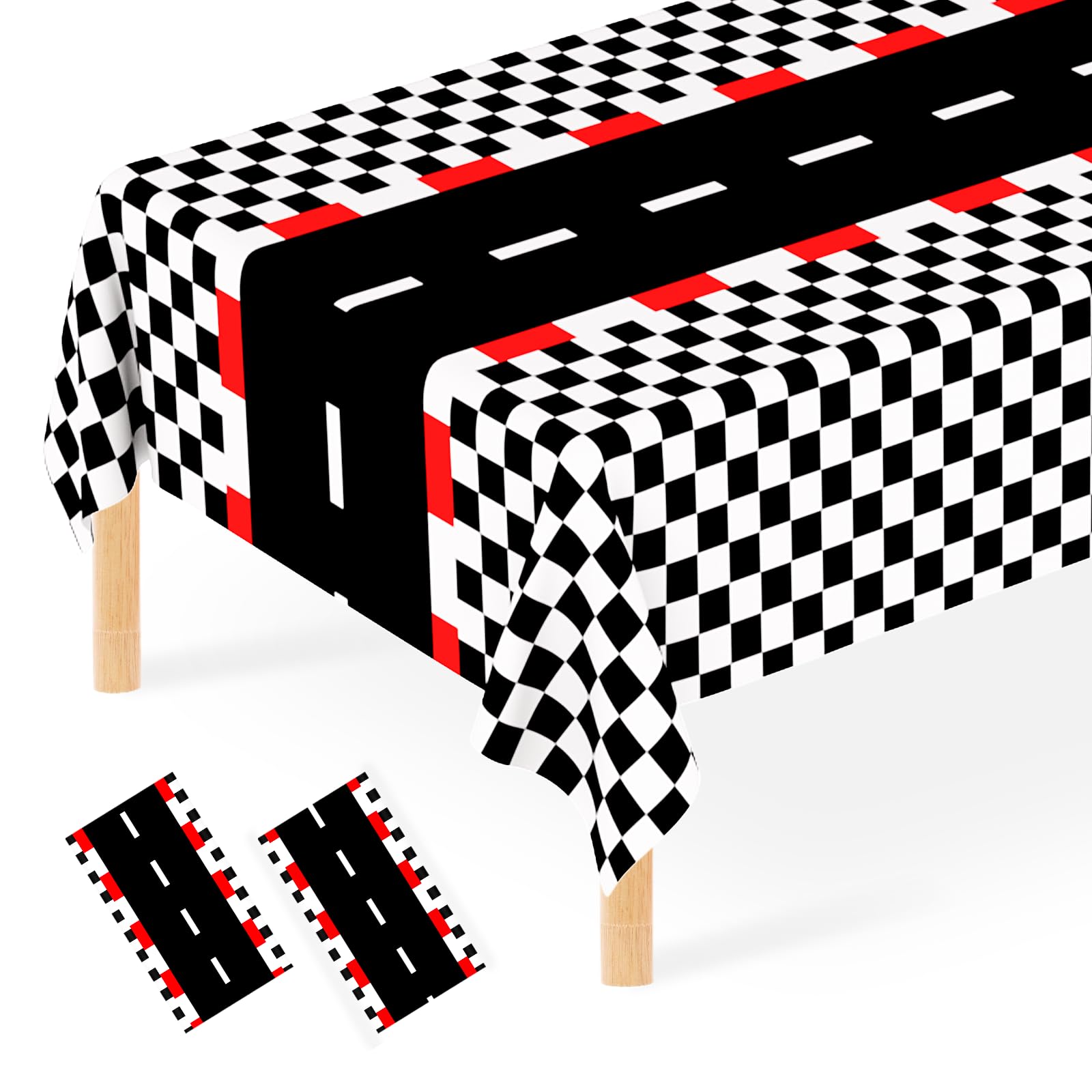 2 Pack Race Car Tablecloth Racecar Birthday Theme Disposable Party Tablecloths Black and White Checkered Table Covers Racetrack 