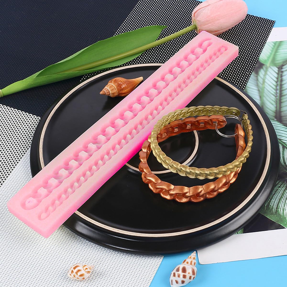 Kuuguu 2 Pack Zipper Chain Silicone Mold Realistic Chain Cake Fondant Mold Purse Bag Cake Decorating Mould For Diy Cake Border D