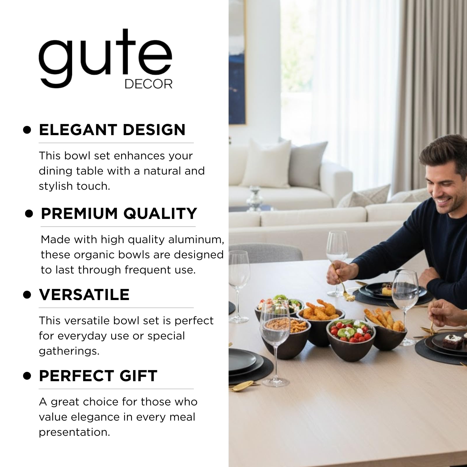 5 Bowl Organic Set – Modern Multi Section Serving Dish | Bowls for Snacks Salads Fruits Desserts