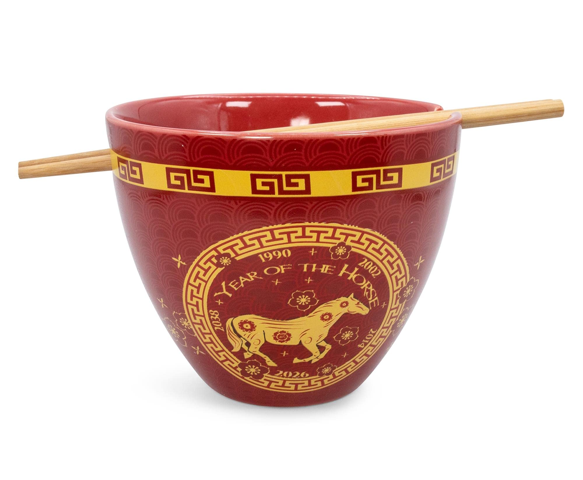Boom Trendz Year Of The Horse Chinese Zodiac Ceramic Dinnerware Set | Includes 16-Ounce Ramen Noodle Bowl And Wooden Chopsticks