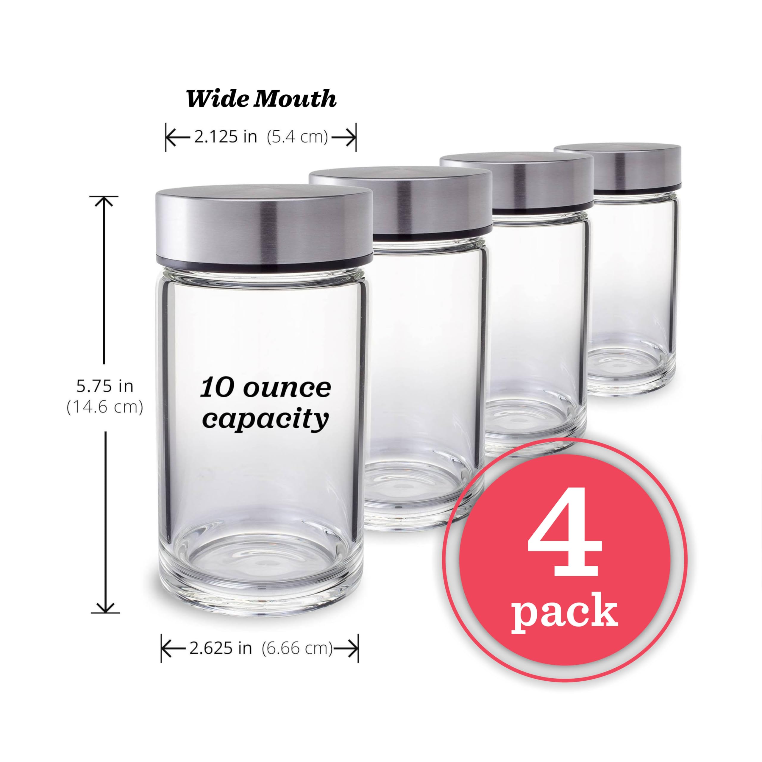 Juice Bottles - 4 Pack Wide Mouth Glass Bottles With Lids - For Juicing, Smoothies, Infused Water, Beverage Storage - 10Oz, Bpa