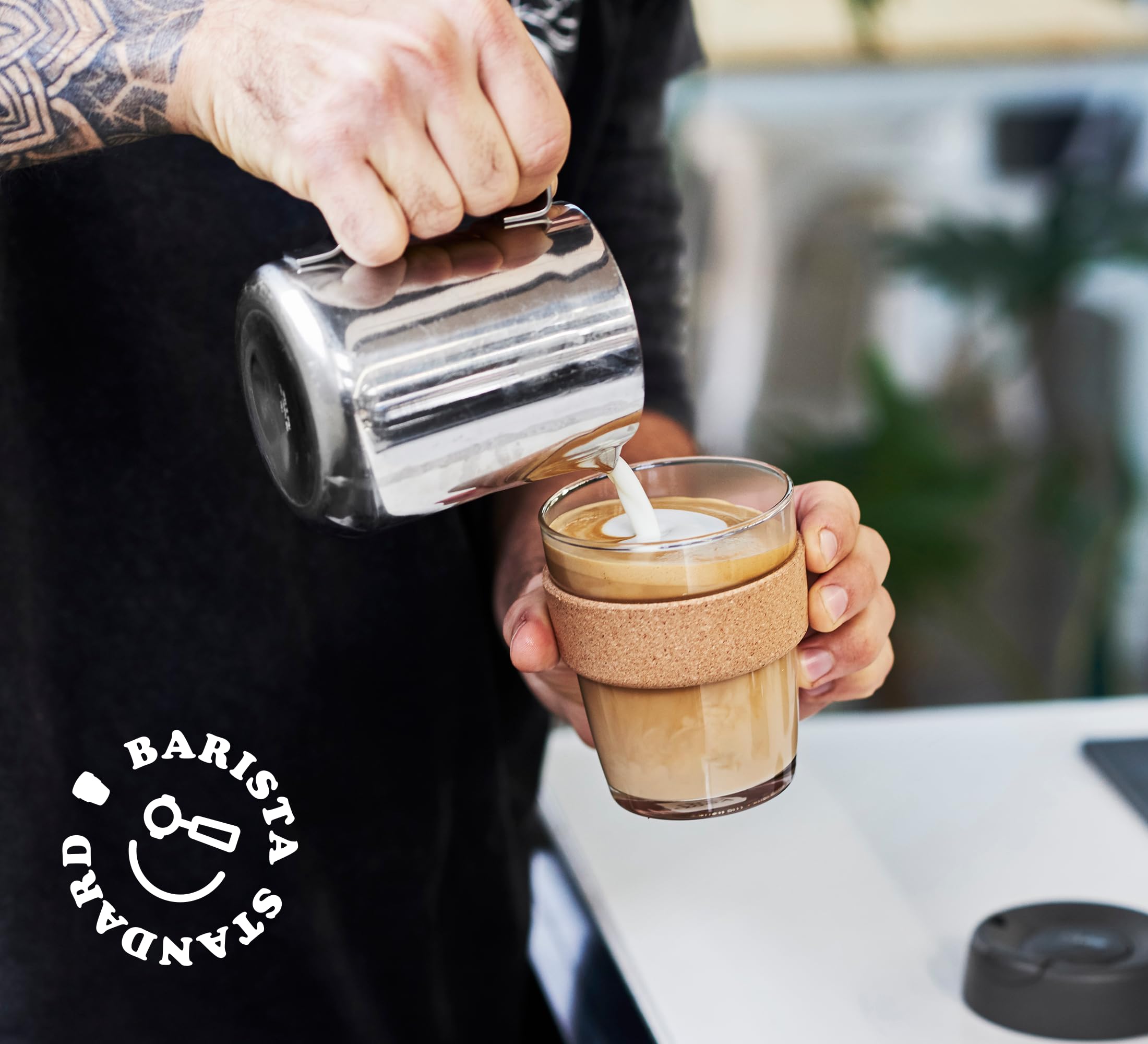 Keepcup Brew Cork - Reusable Coffee Cup Tempered Glass And Natural Cork, L 16Oz/454Ml - Black