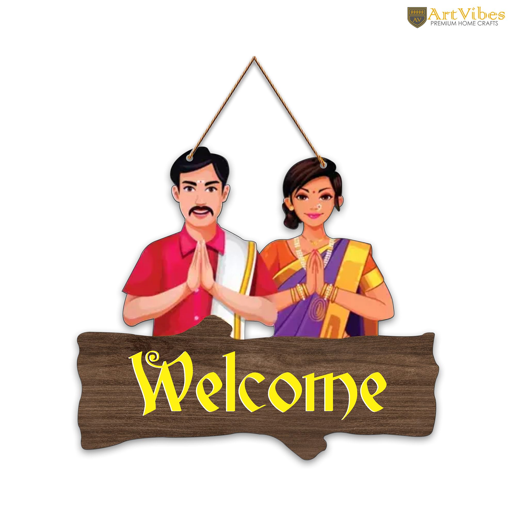 Artvibes Decorative Welcome Sign Wooden Wall Hanger For Gateway | Home Decor | Office | Gifts | Bedroom | Designer Artwork Decor