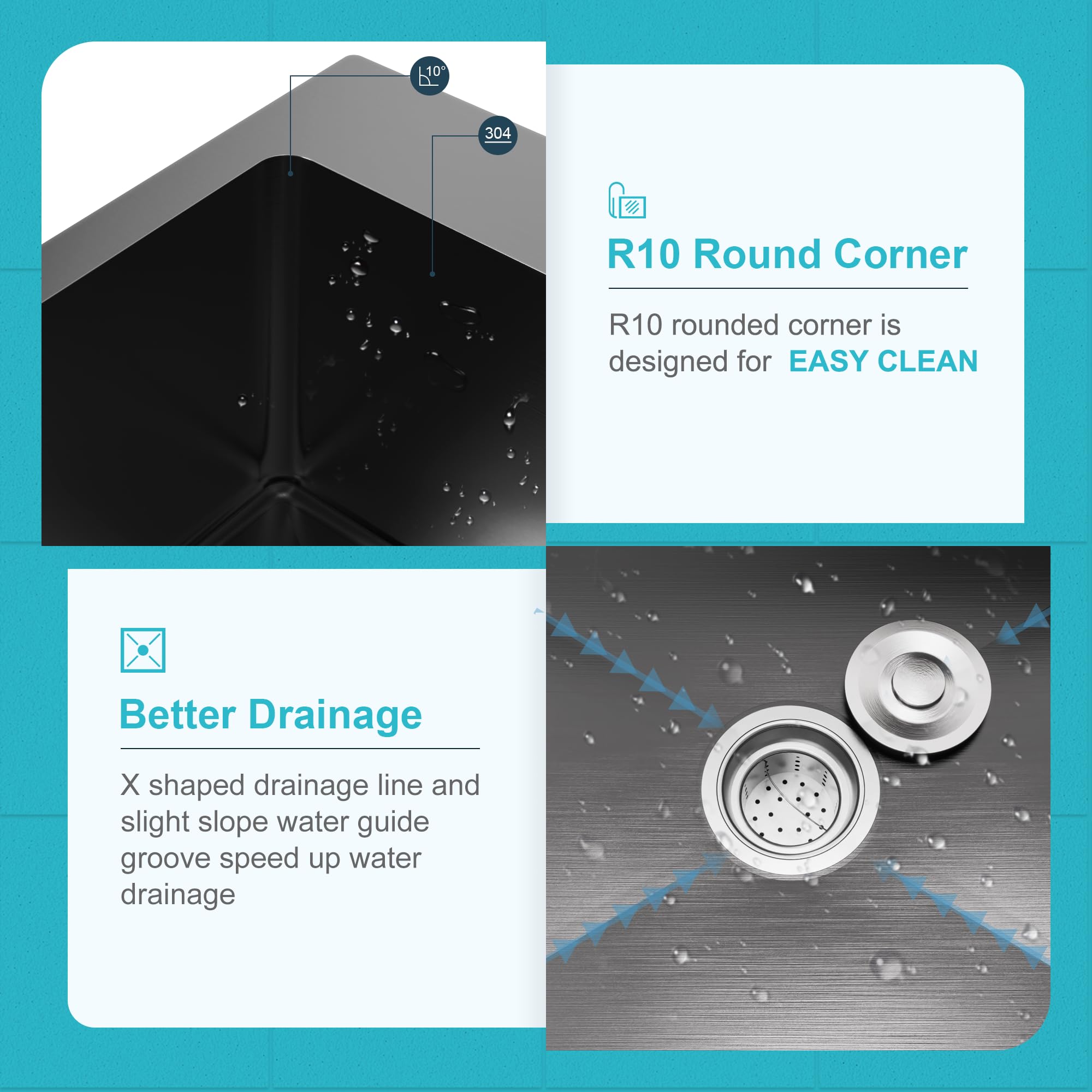 Bathenum 20'' X 16'' Drop In Kitchen Sink 304 Stainless Steel Single Bowl Topmount Bar Sink With Drain Kit And Bottom Grid, Blac