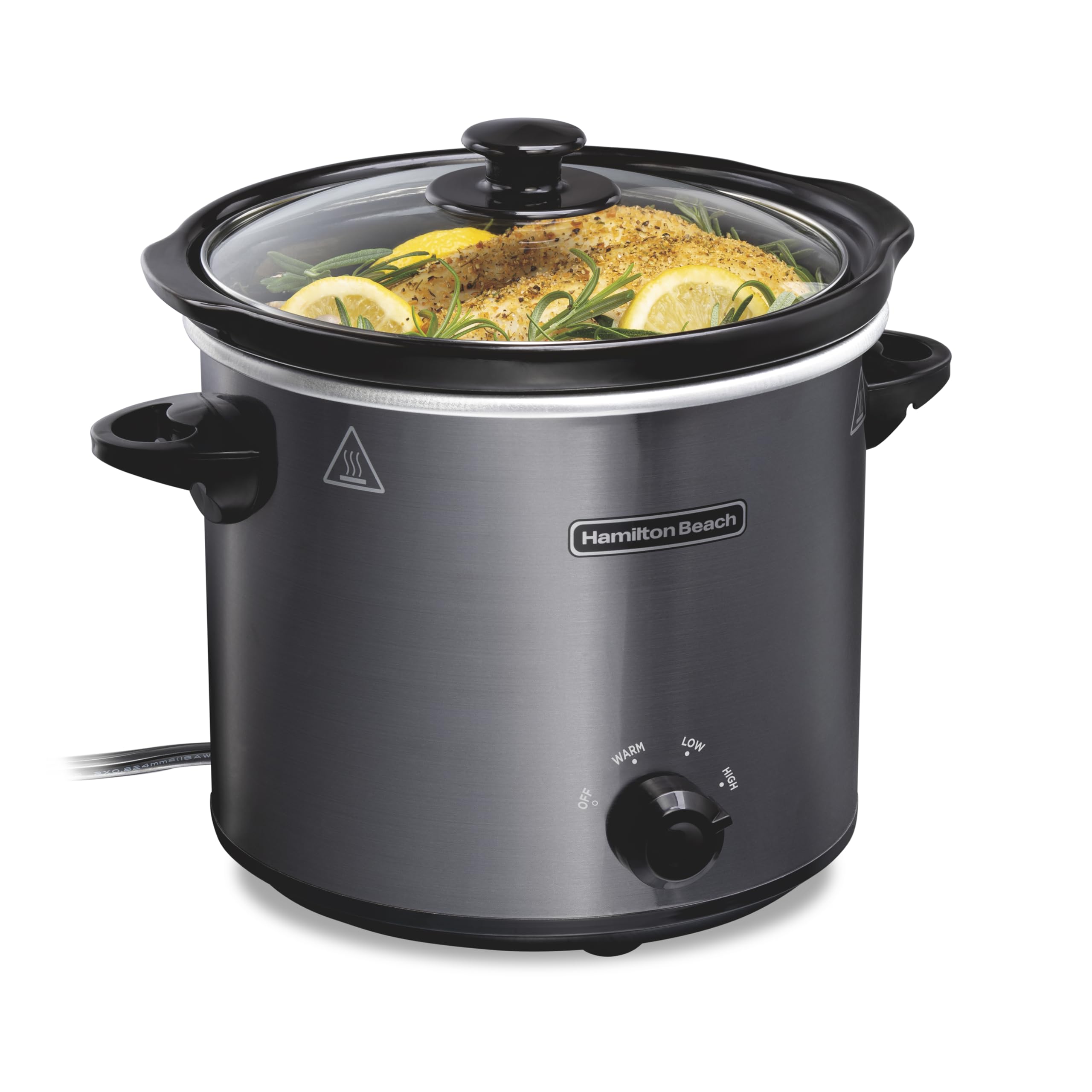 Hamilton Beach 4-Quart Slow Cooker With 3 Cooking Settings, Dishwasher-Safe Stoneware Crock & Glass Lid, Black (33240)