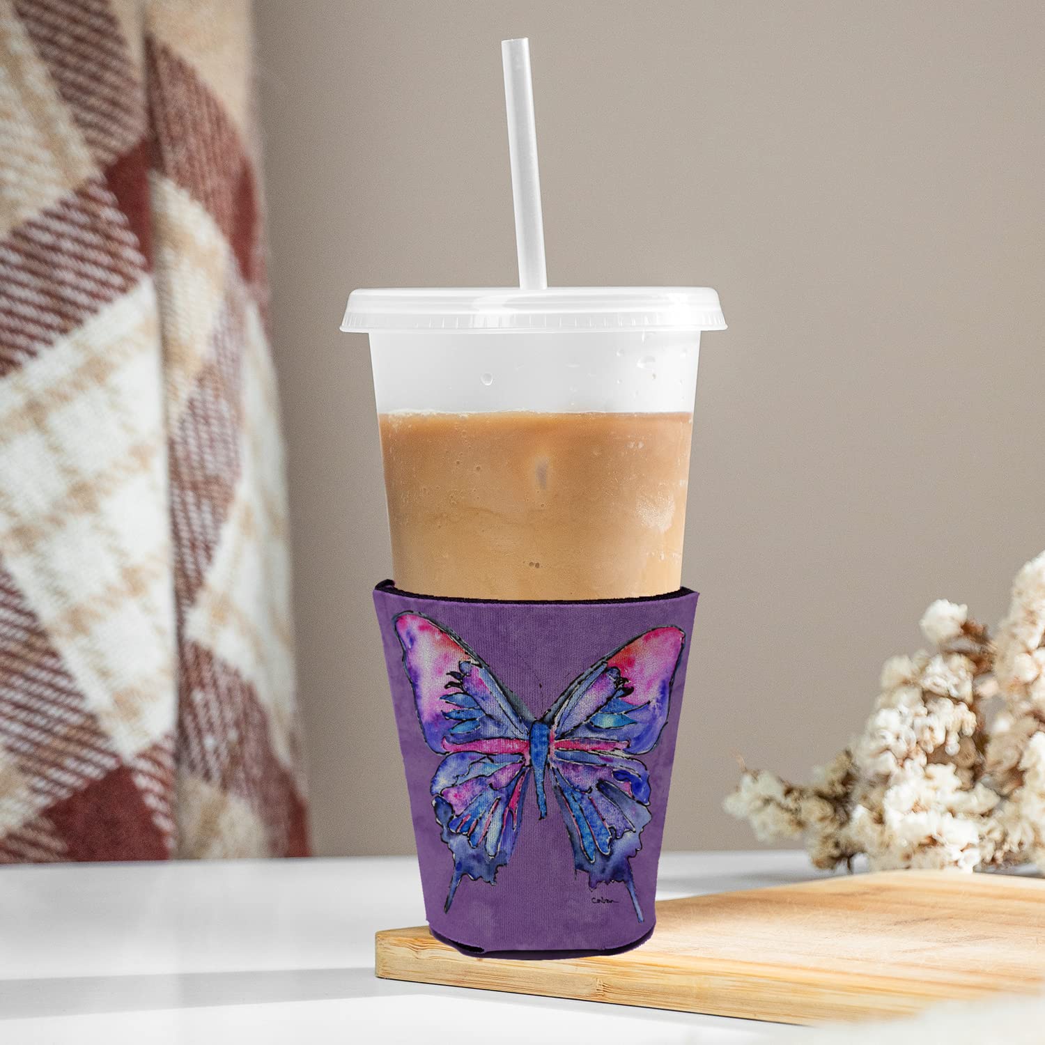 Butterfly on Purple Red Solo Cup Beverage Insulator Hugger