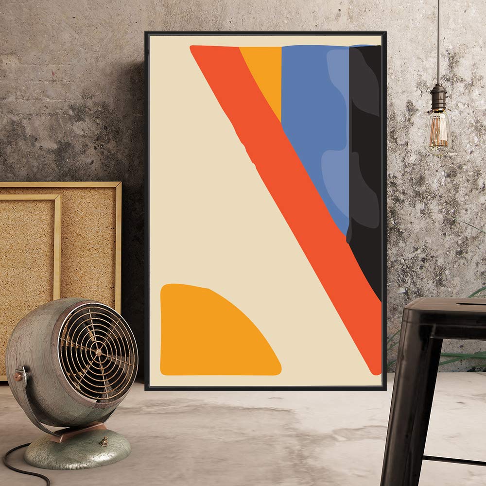 Idea4Wall Framed Canvas Print Wall Art Red, Blue & Black Line Art Geometric Patterns Illustrations Modern Art Chic Relax/Calm Ul