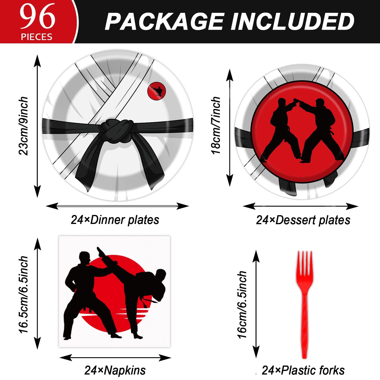 96 Pcs Karate Party Supplies Paper Plates Napkins Karate Themed Party Birthday Decorations Favors For Boys & Girls Birthday Serv