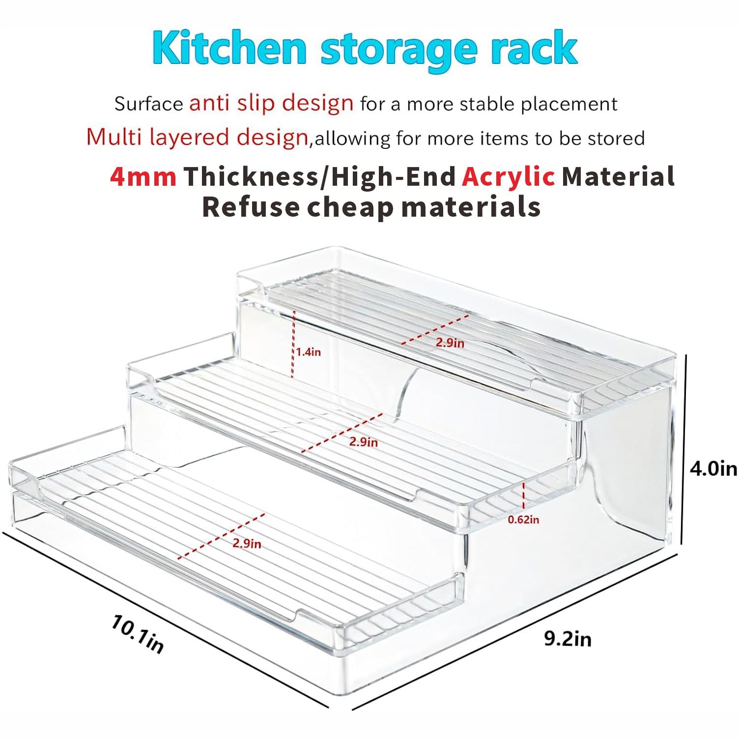 Cq Acrylic Clear Spice Rack Organizer For Pantry- 3 Tiered Canned Goods And Seasoning Organizer Shelf For Kitchen Countertop And