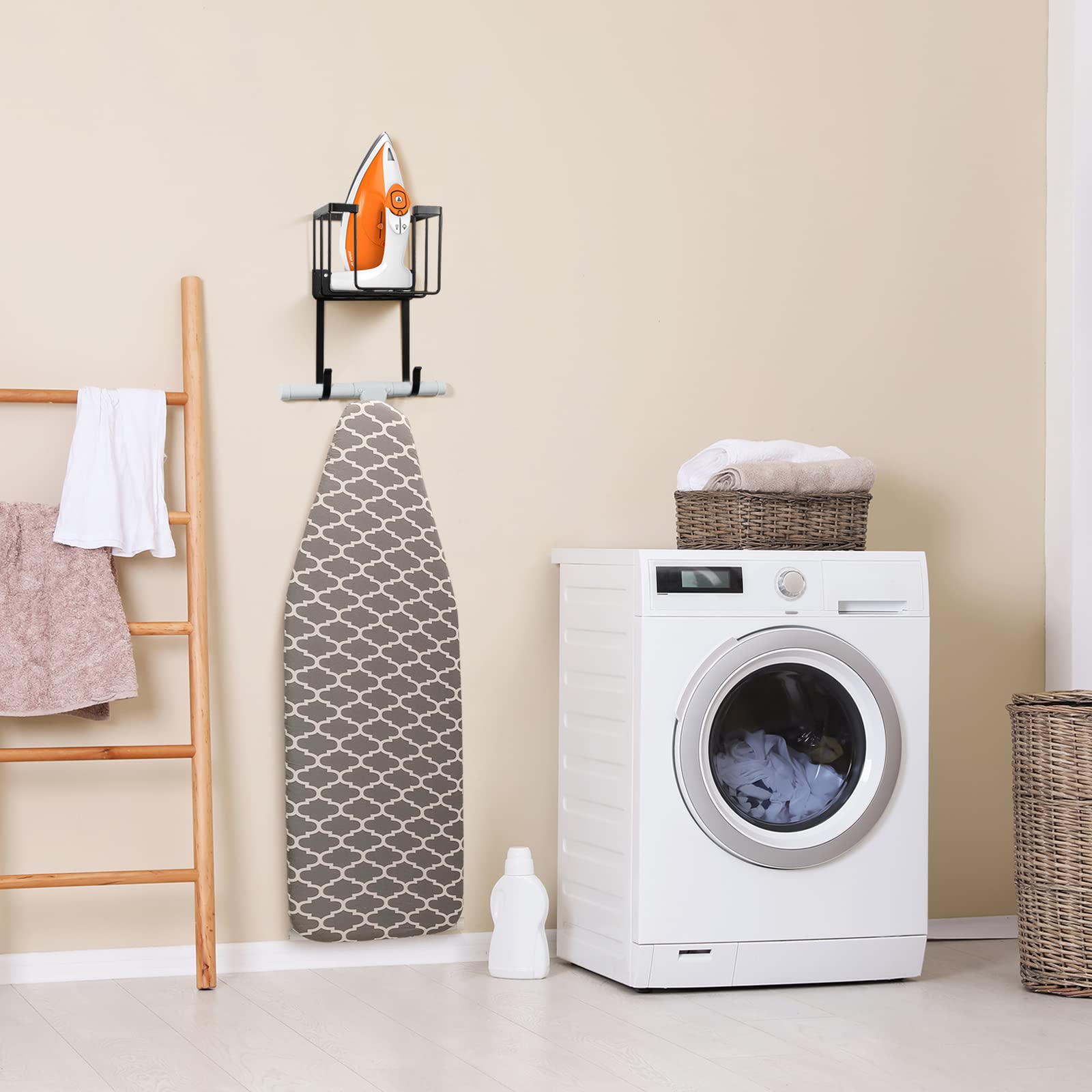 Orless Over The Door/Wall Mount Ironing Board Hanger, Laundry Room Iron And Ironing Caddy Board Storage Holder, Black